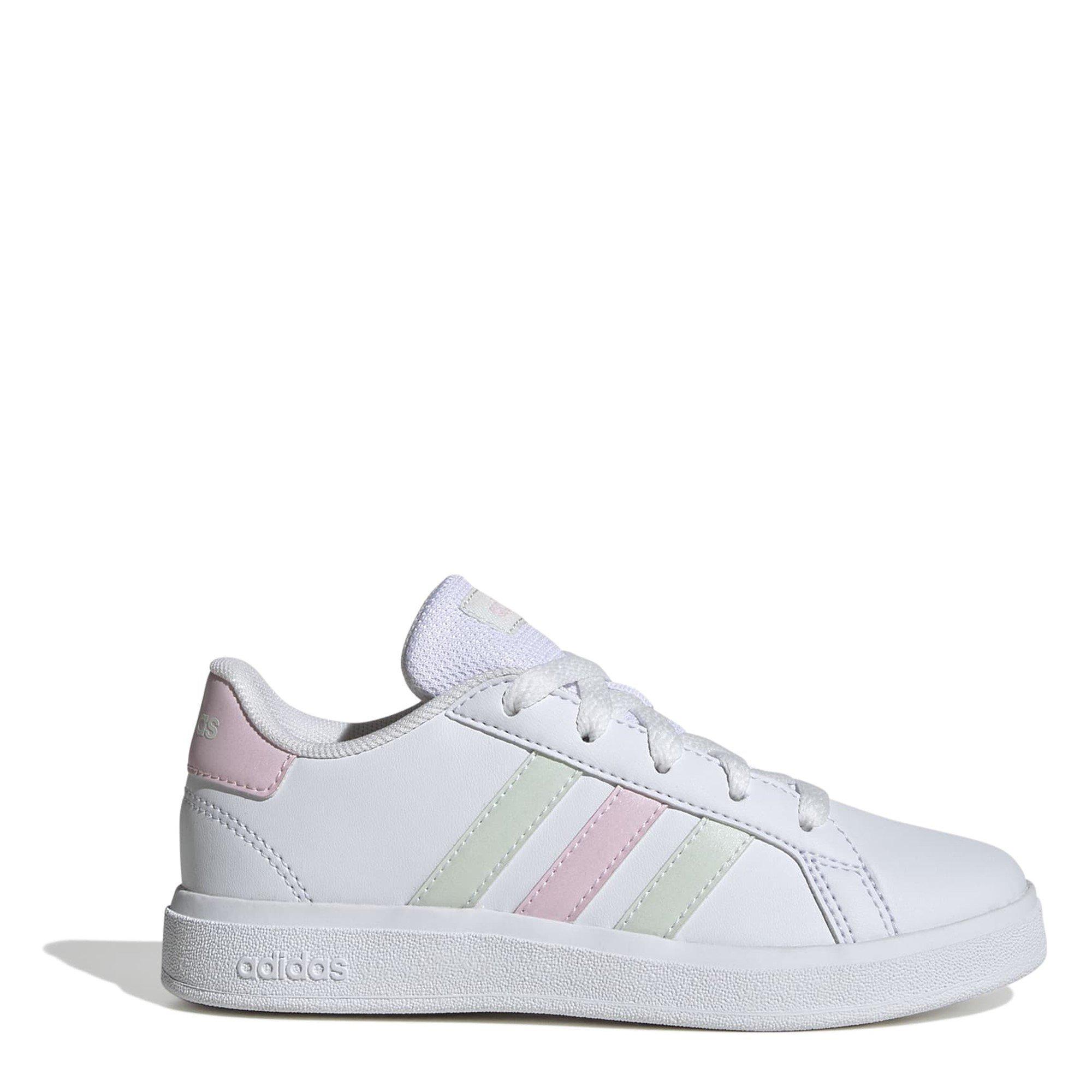 Adidas Girls Grand Court Trainers - White/Jade/Pink - 5.5 (38.7)
