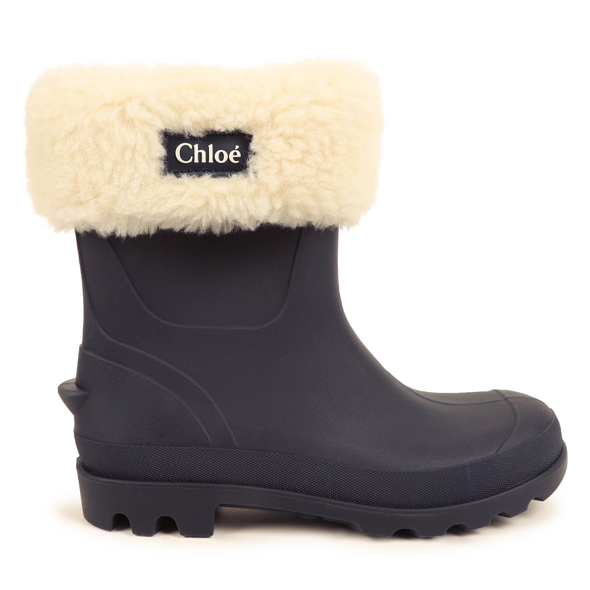 Blk/Cream 859 - Chloe - Fur Trim Wellington Boots Juniors - 2