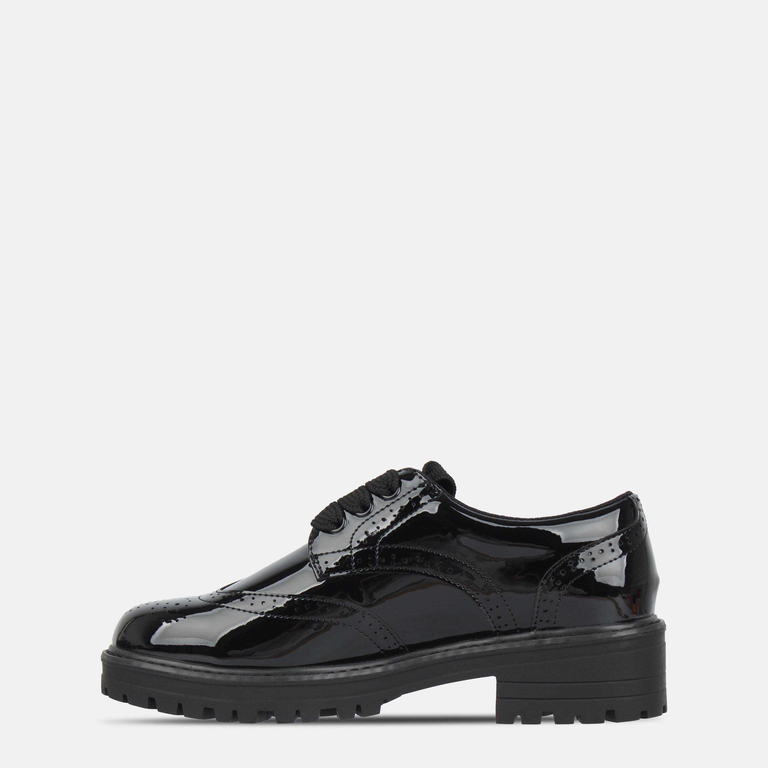 Black Patent - Miso - Chunk Brogue Junior Girls Shoes - 2