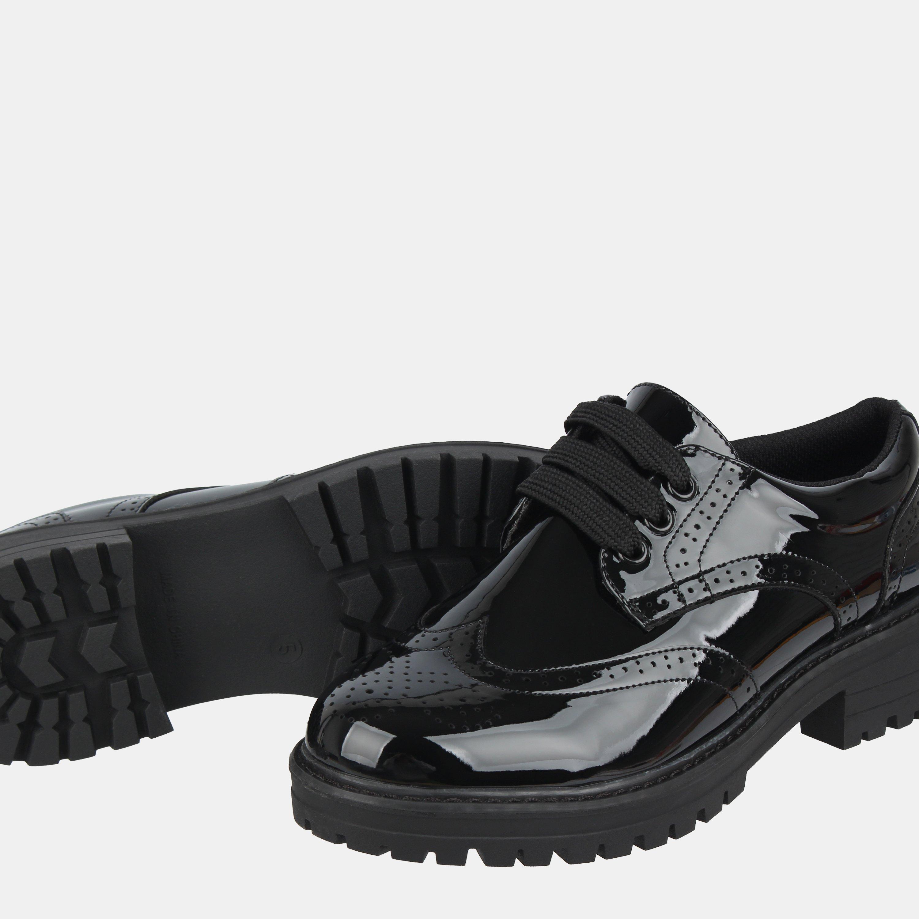 Black Patent - Miso - Chunk Brogue Junior Girls Shoes - 3