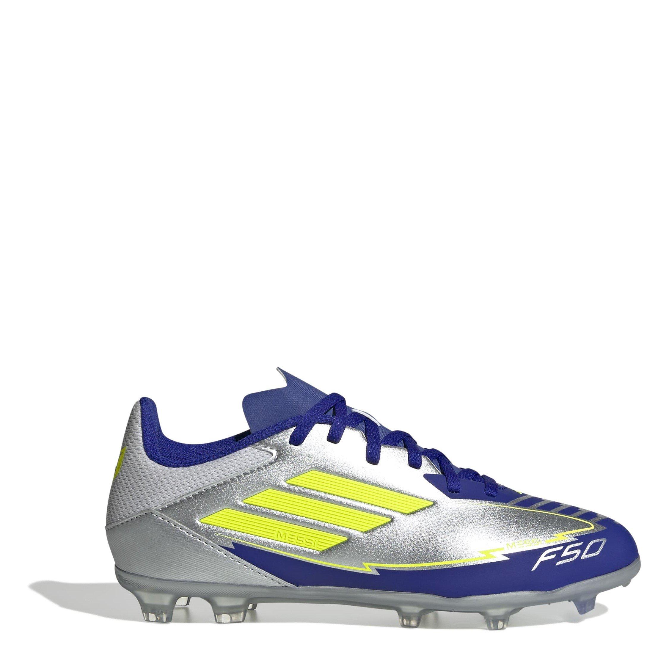 Adidas Boys F50 League Childrens Firm Ground Football Boots - Silver/Blue - 2.5 (35)