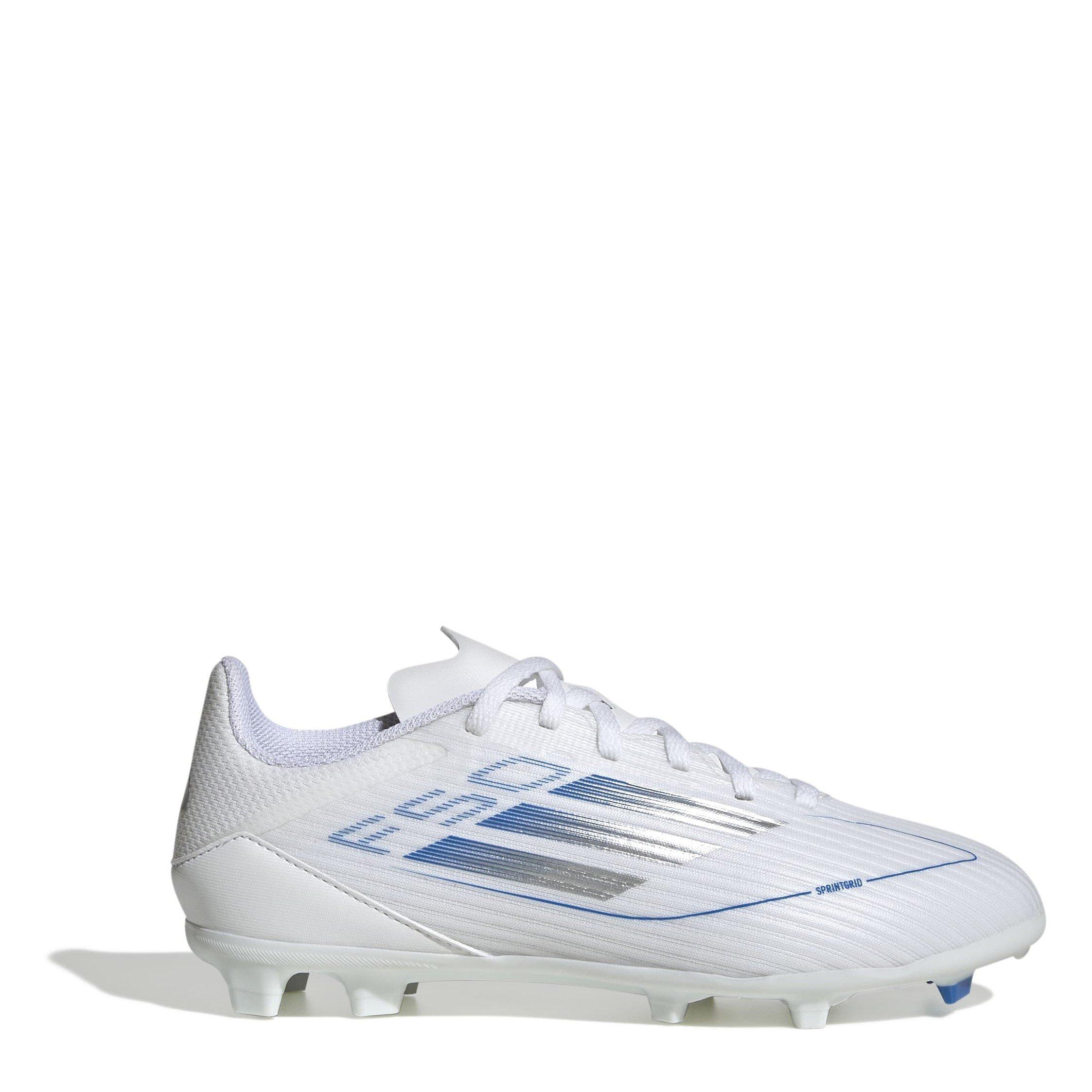 Adidas Boys F50 League Childrens Firm Ground Football Boots - White/Silver - C10.5 (28.5)