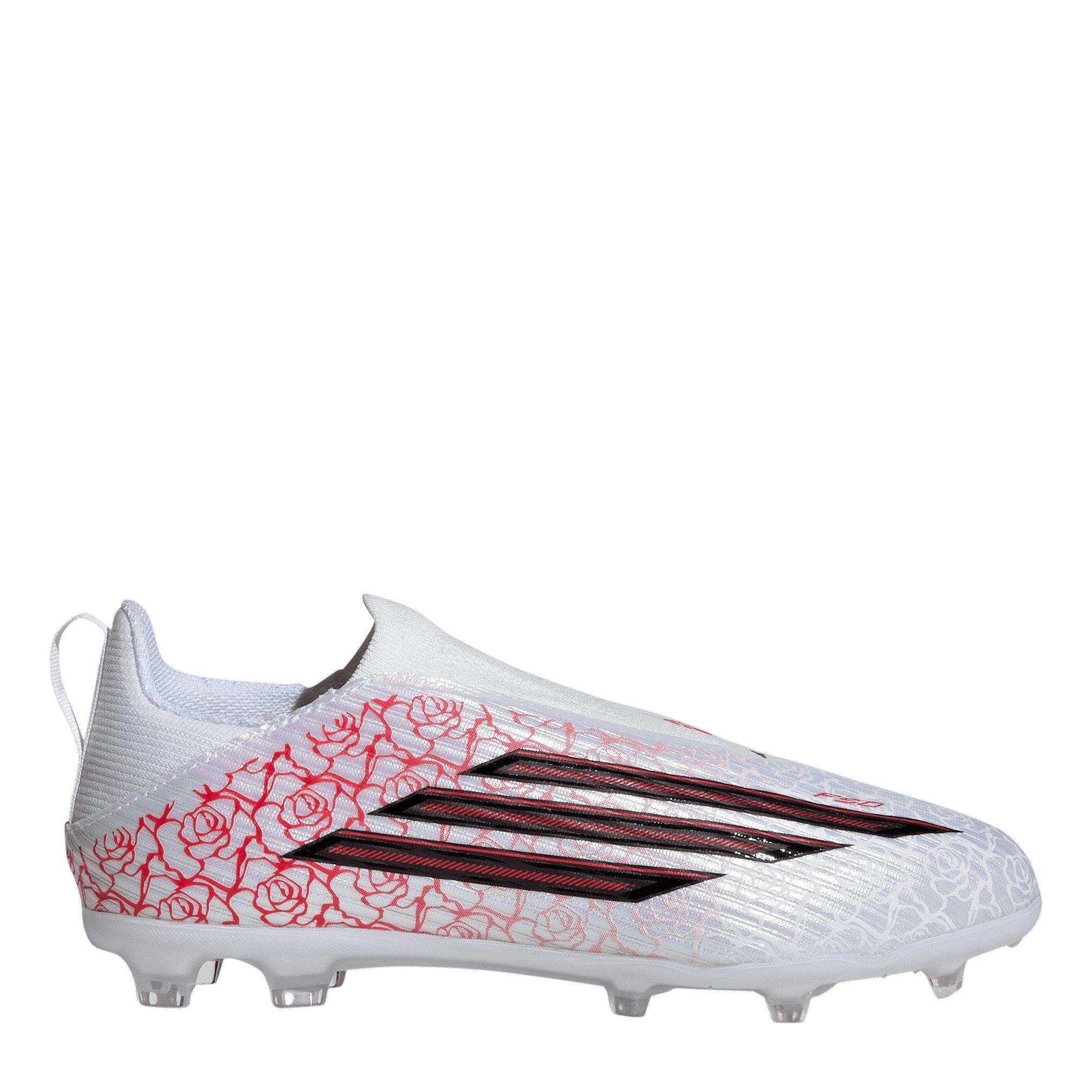 Adidas Boys F50 Childrens League Laceless -Ground Boots - White/Blk/Red - C11 (29)