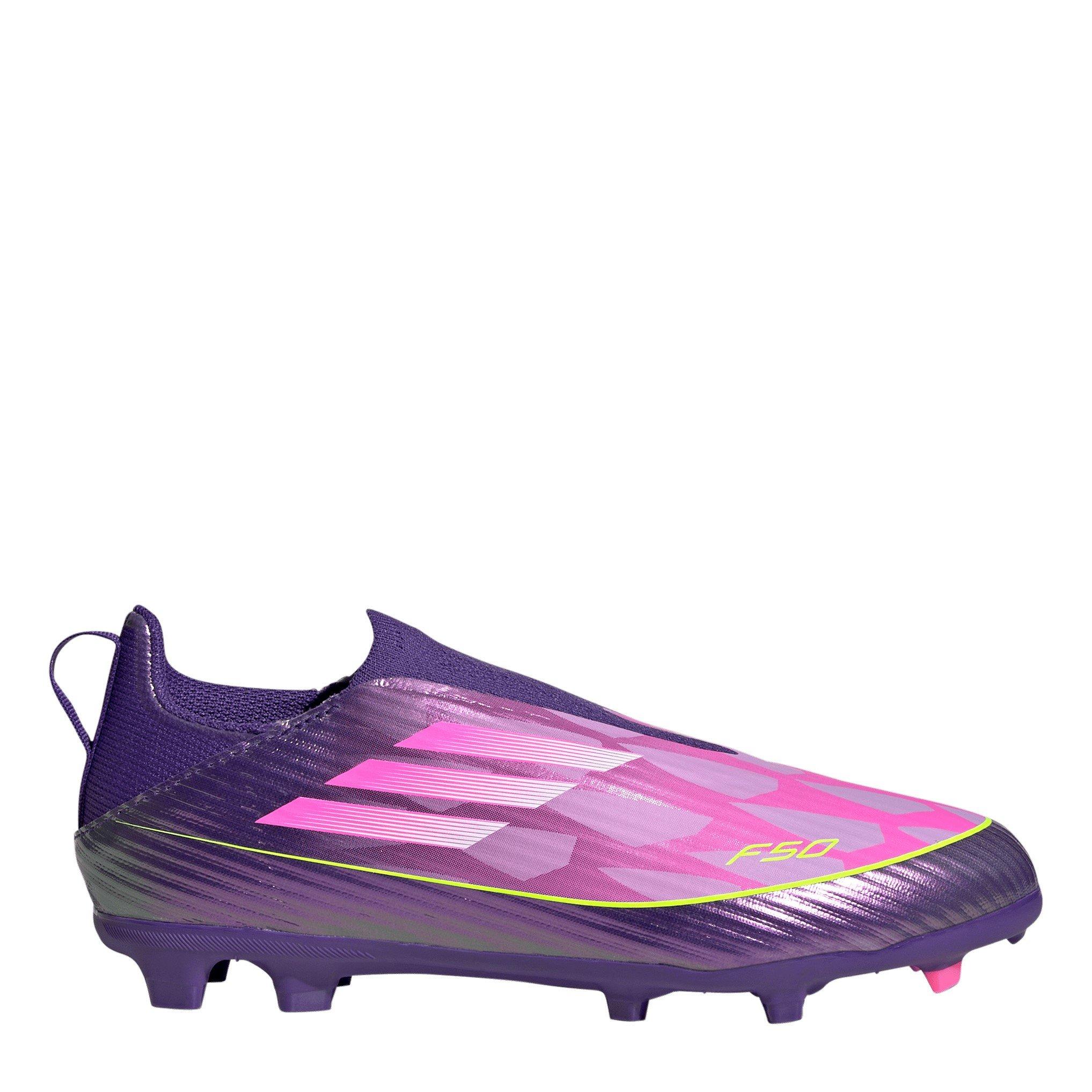 Adidas Boys F50 Childrens League Laceless -Ground Boots - Purple/Yellow - C11 (29)