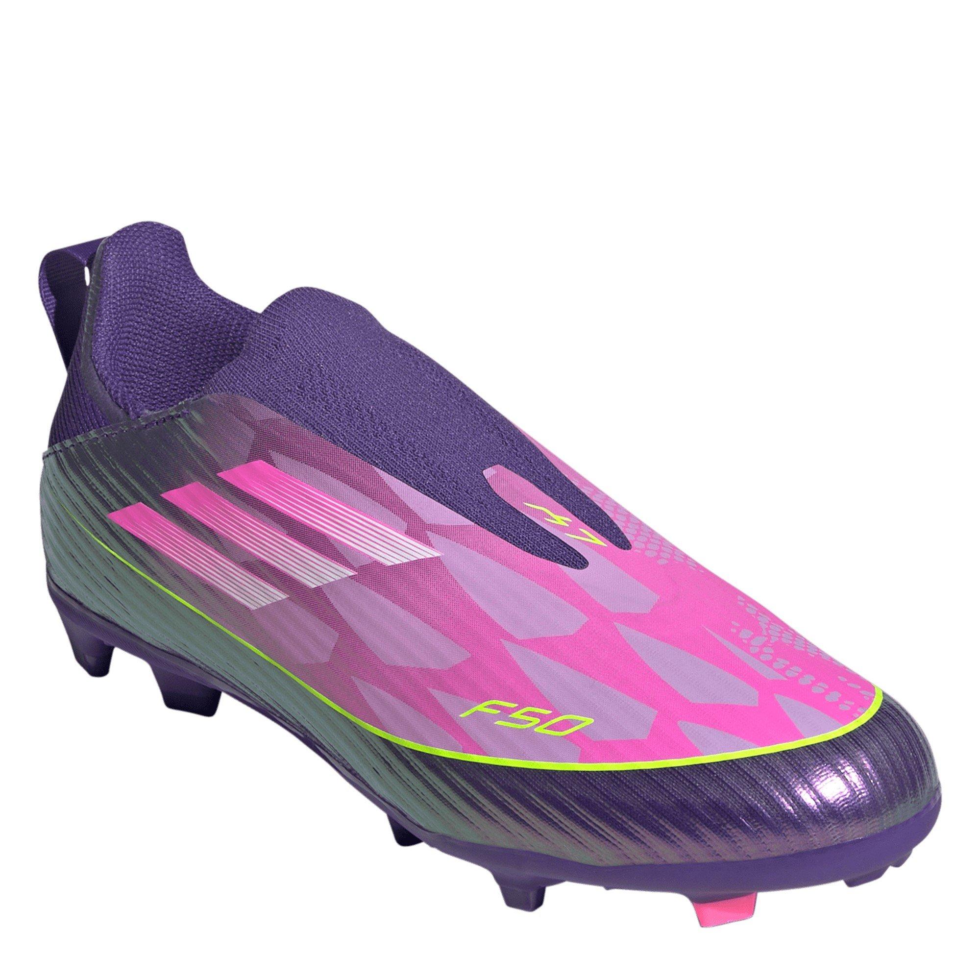 Purple/Yellow - adidas - F50 Childrens League Laceless Multi-Ground Boots - 3