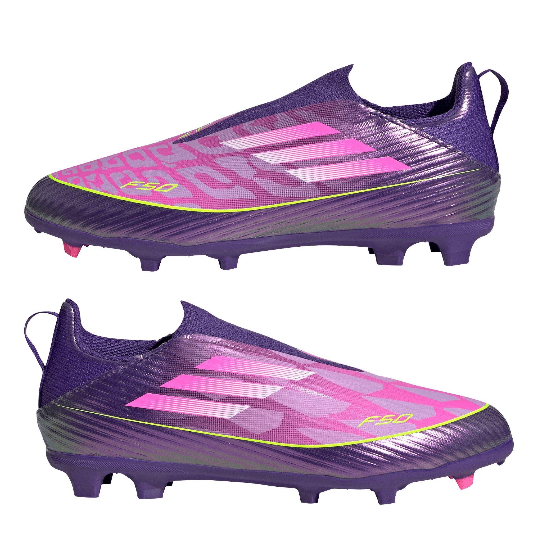 Purple/Yellow - adidas - F50 Childrens League Laceless Multi-Ground Boots - 9