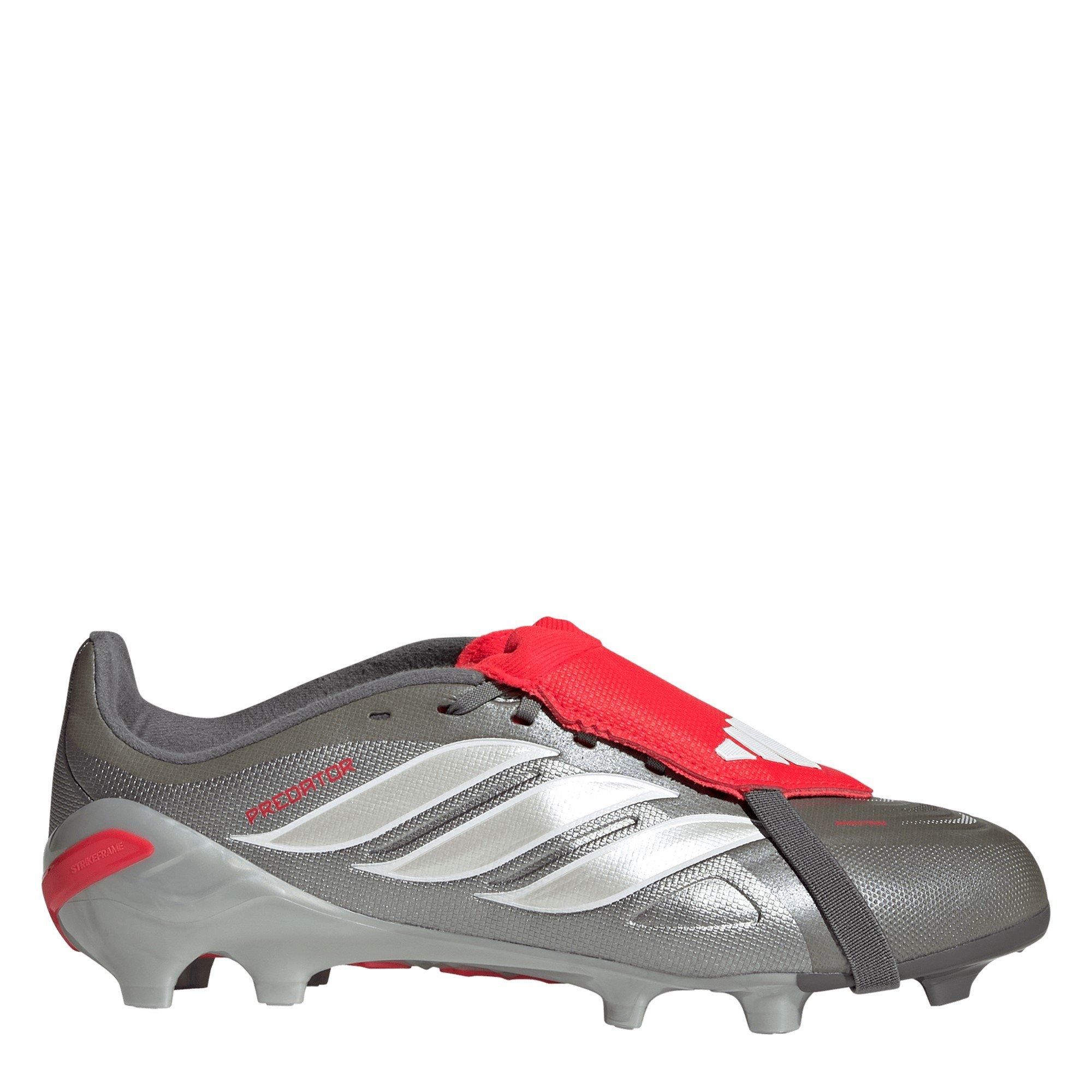 Adidas Boys Predator Fold-Over Tongue League Firm Ground Football Boots Childrens - Grey/Red - C12 (30.5)