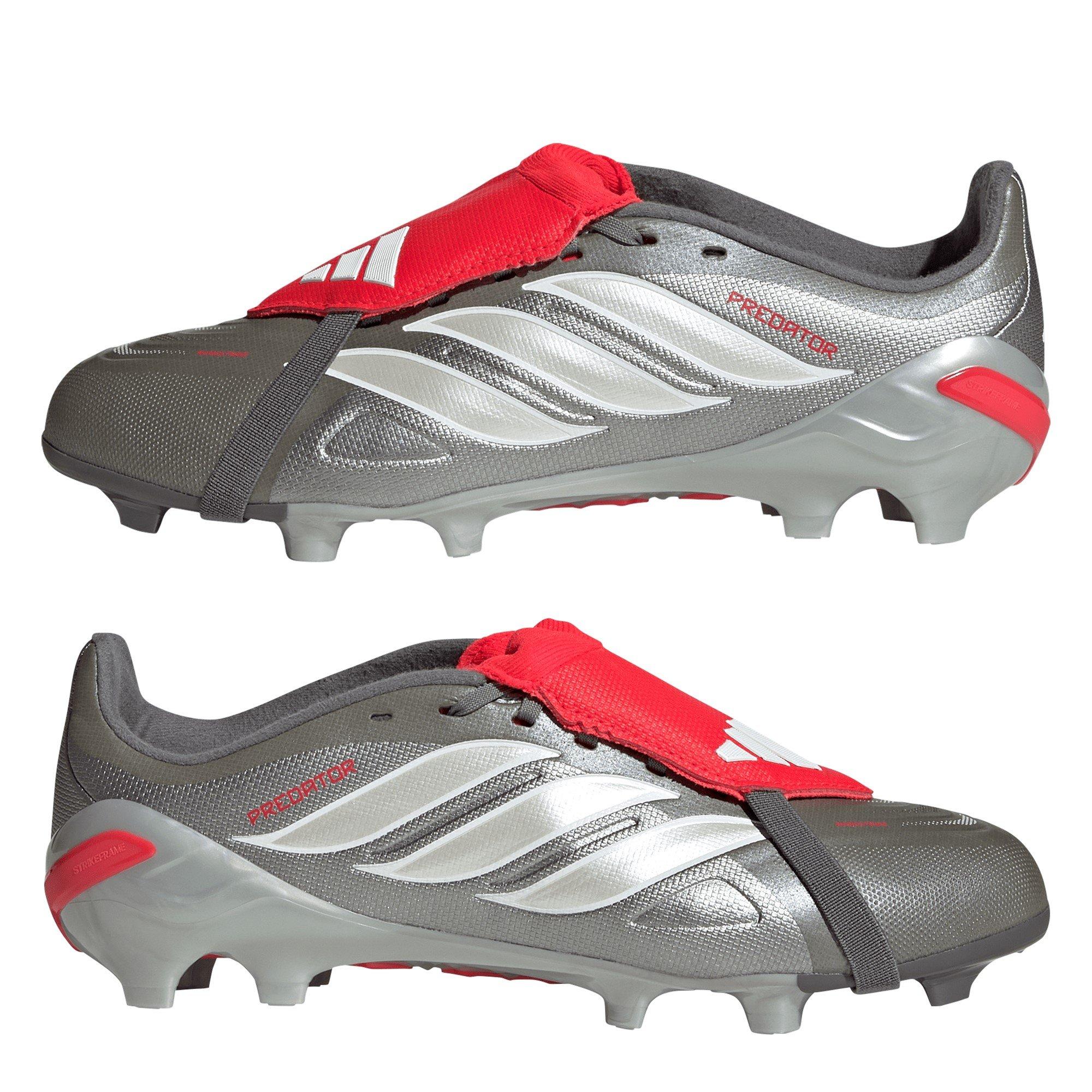 Grigio/Rosso - adidas - Predator Fold-Over Tongue League Firm Ground Football Boots Childrens - 9