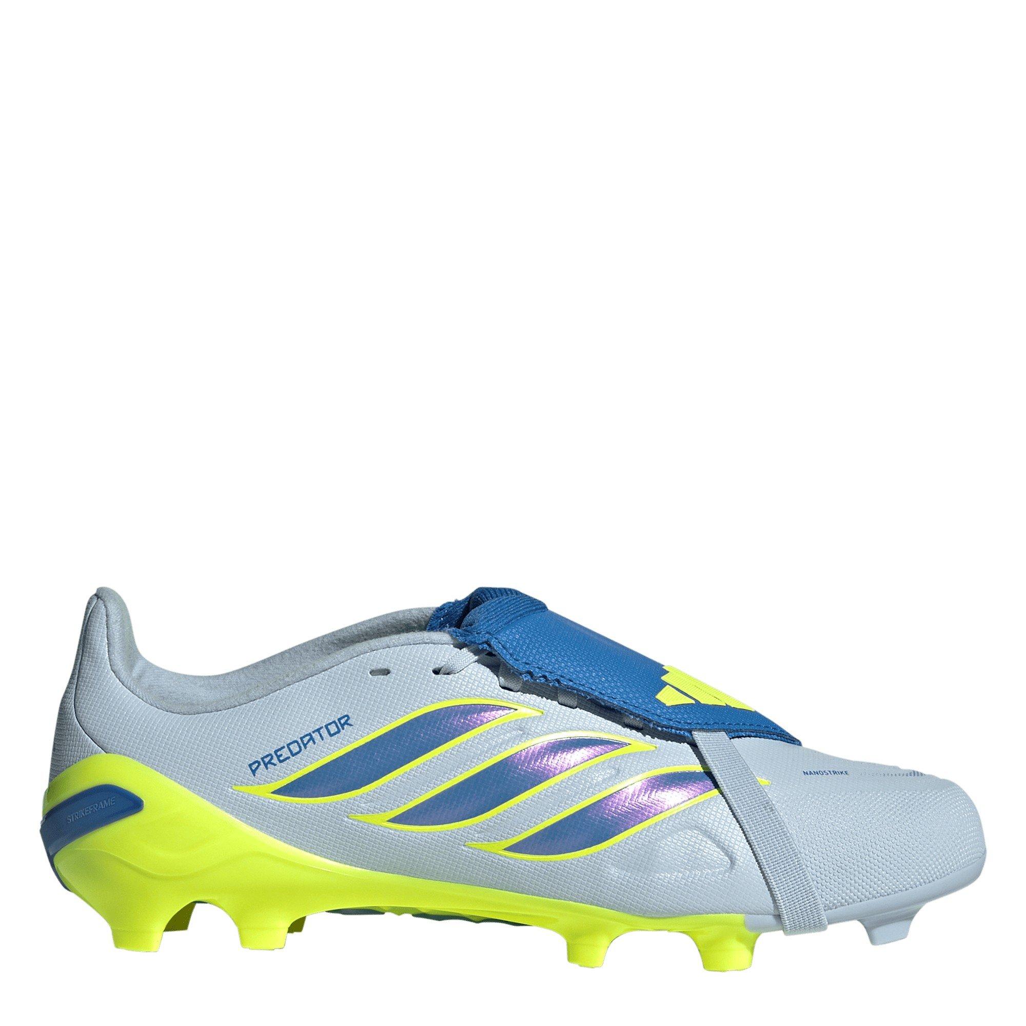 Adidas Boys Predator Fold-Over Tongue League Firm Ground Football Boots Childrens - Blue/Yellow - C10 (28)
