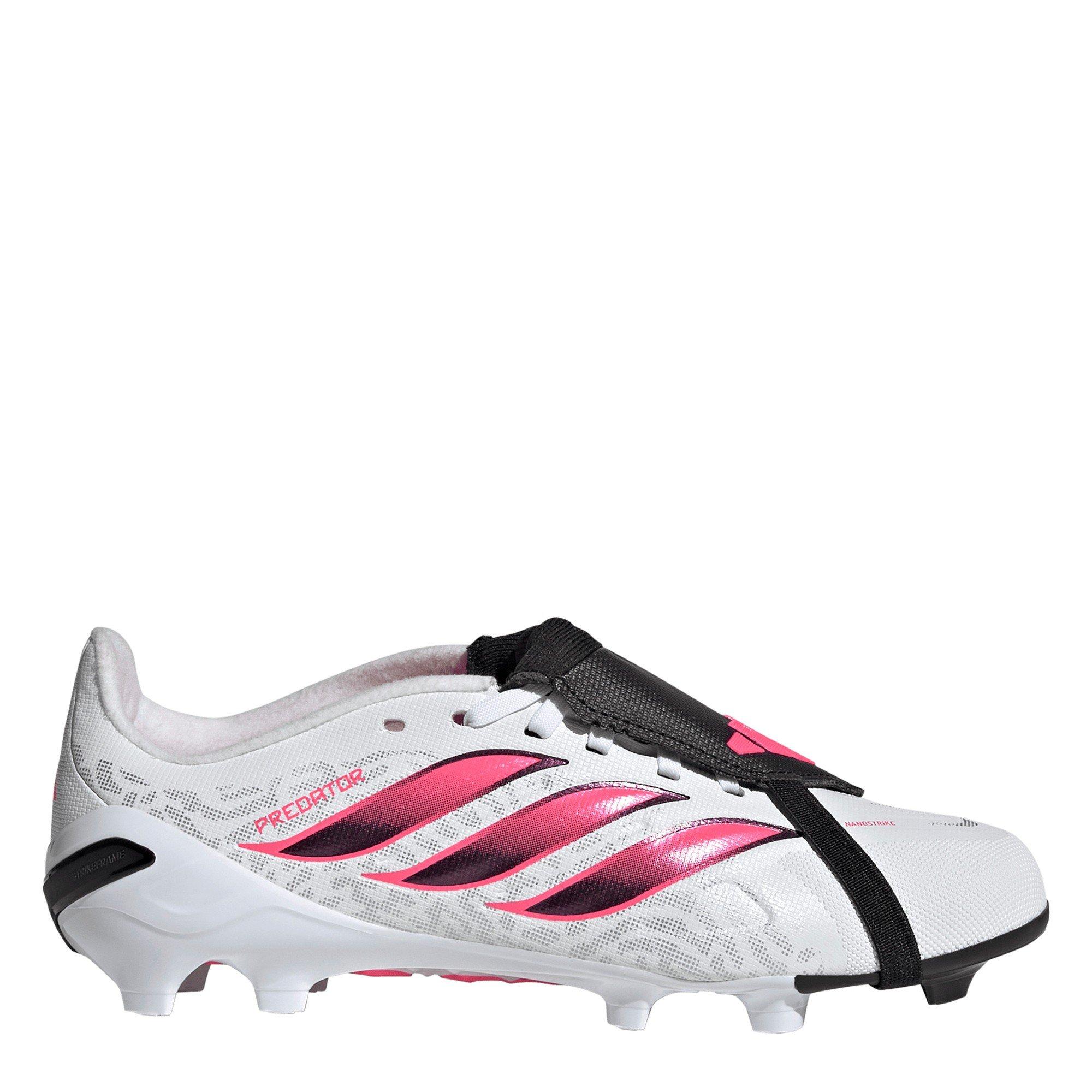 Adidas Boys Predator Fold-Over Tongue League Firm Ground Football Boots Childrens - White/Coral - 2 (34)