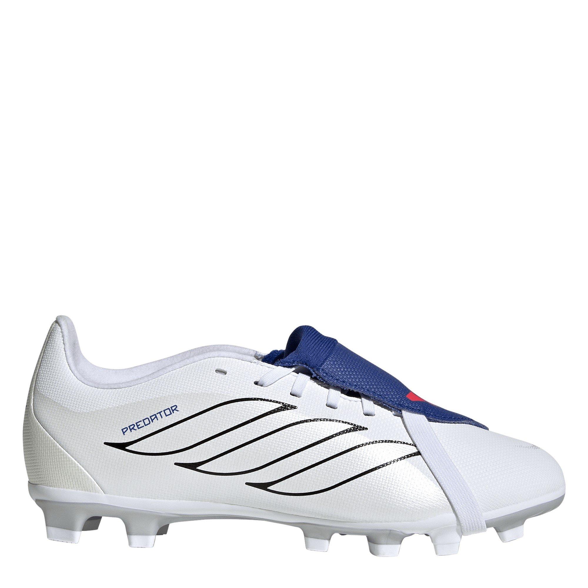 Adidas Boys Childrens Predator Fold-Over Tongue Club Firm Ground Football Boots - White/Blue - C13 (31.5)