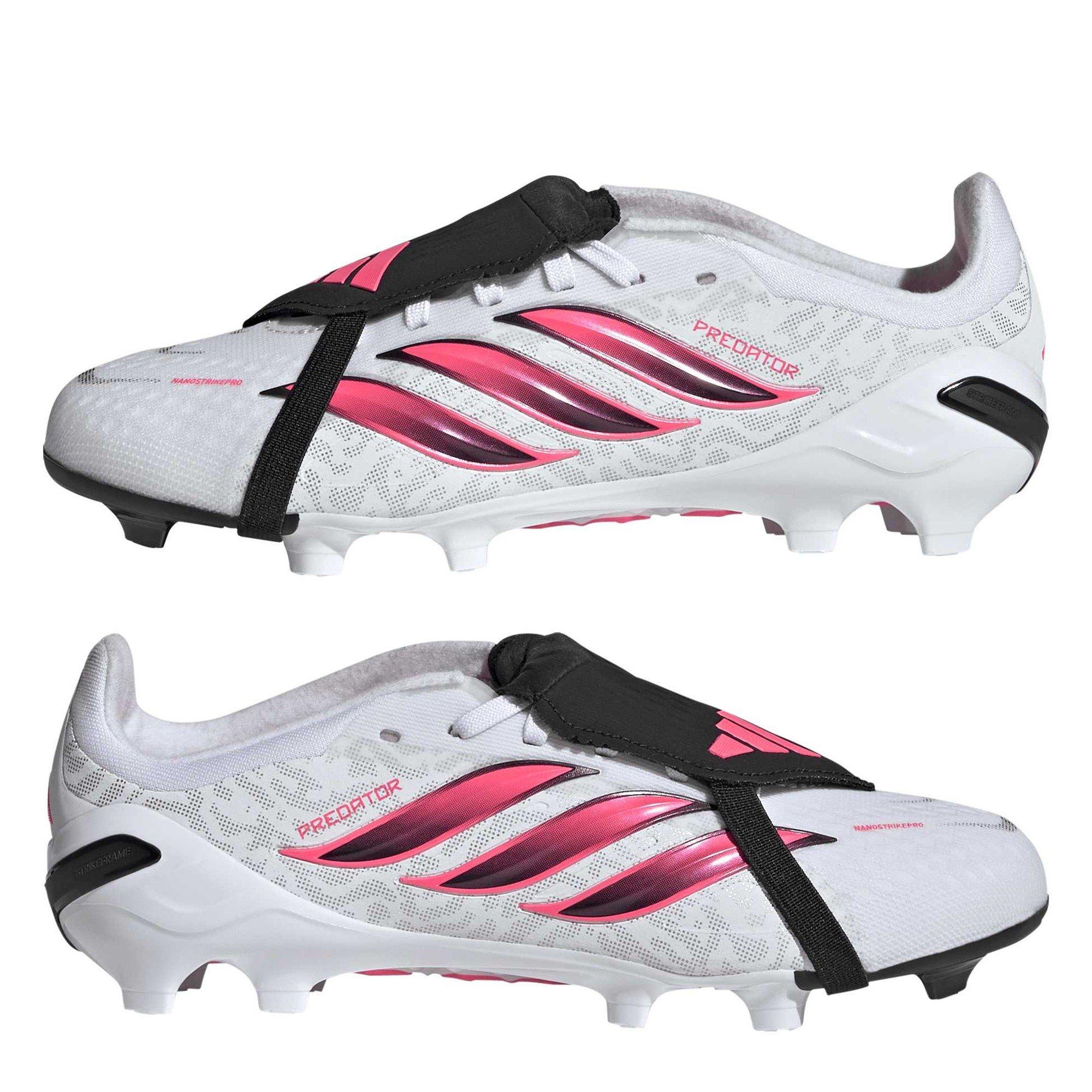 Weiß/Koralle - adidas - Kids' Predator Elite Firm Ground Fold Over Tongue Football Boots - 9