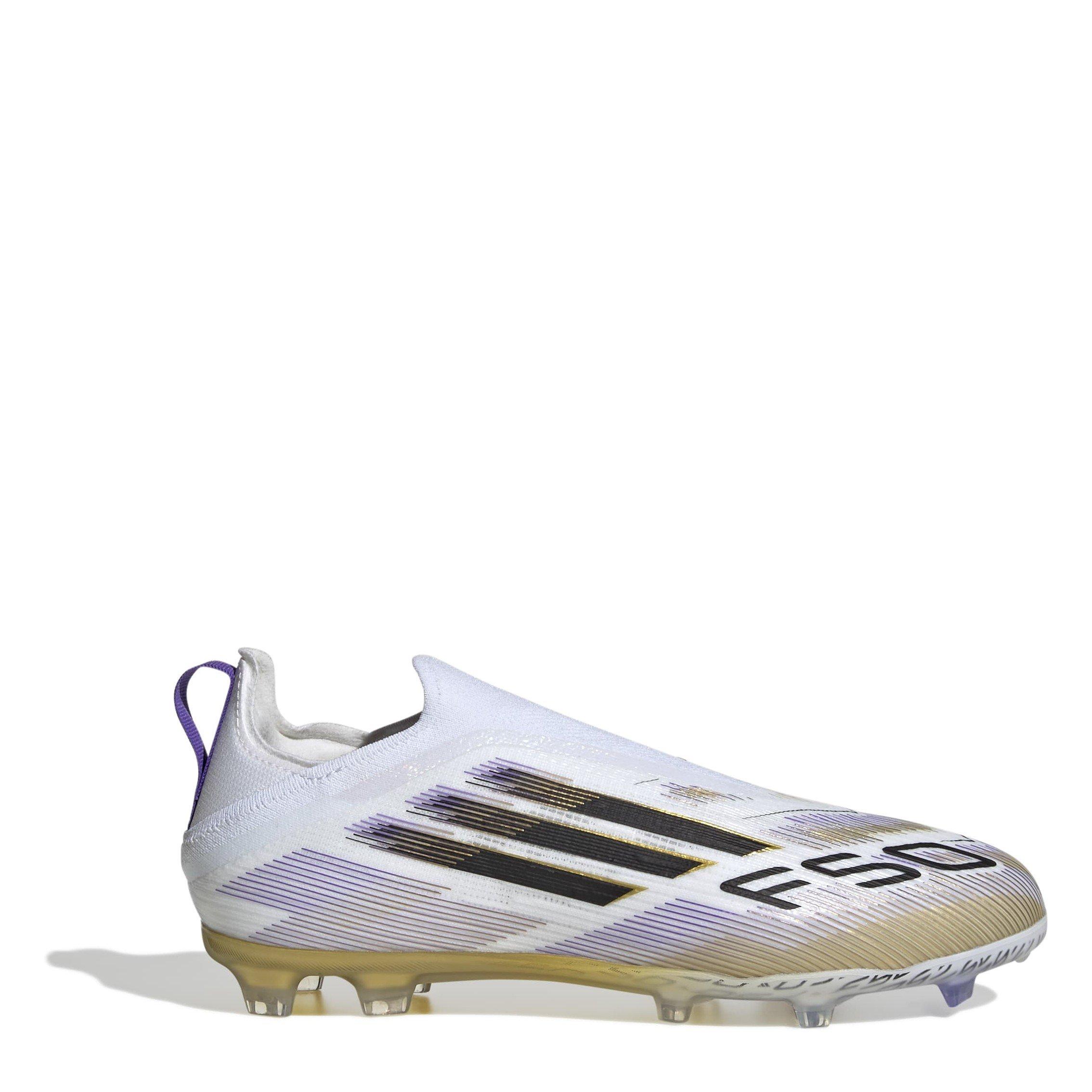 Adidas  F50 Laceless Childrens Firm Ground Football Boots - White/Blk/Gold - C11 (29)