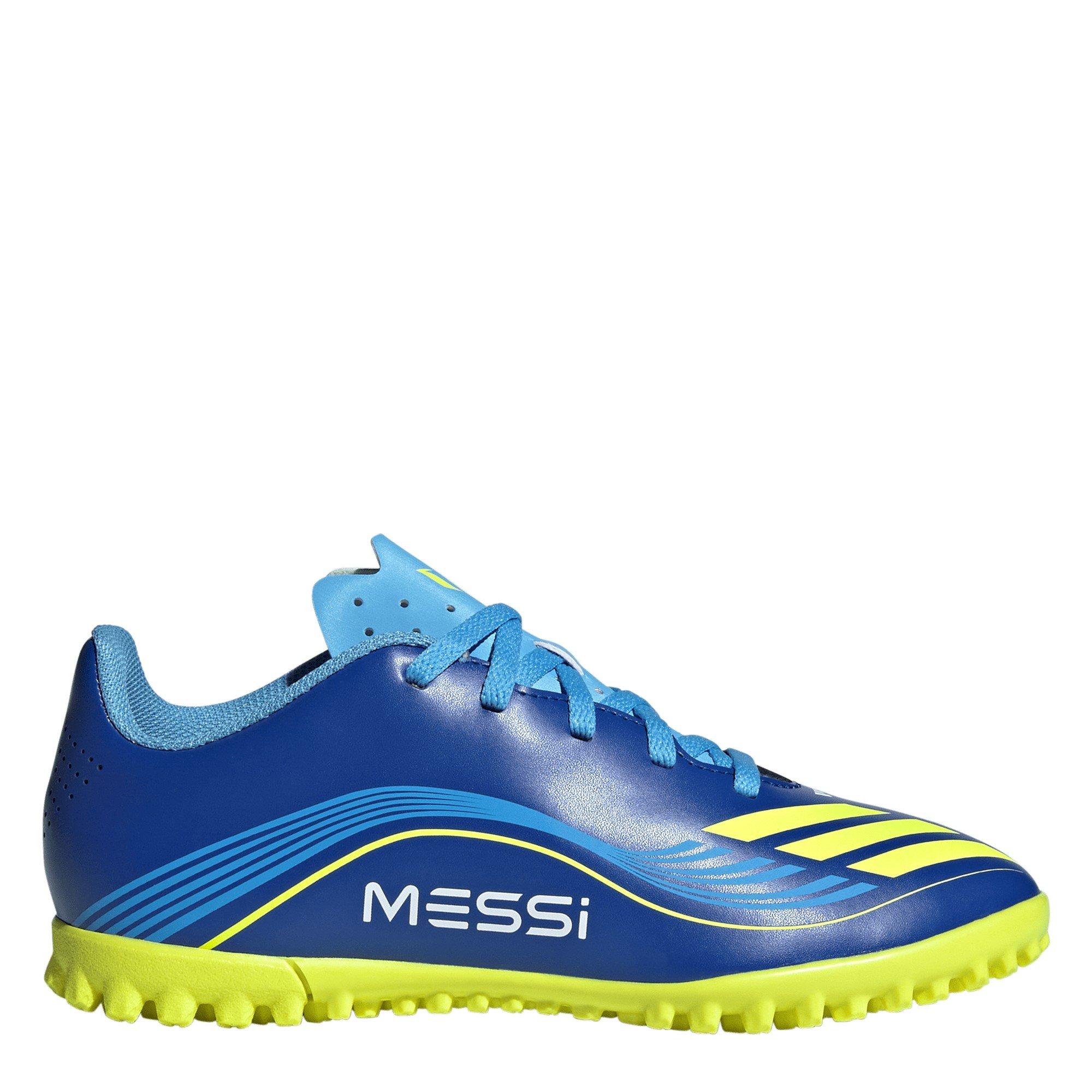 Adidas Boys F50 Club Childrens Astro Turf Football Boots - Blue/Yellow - 2 (34)