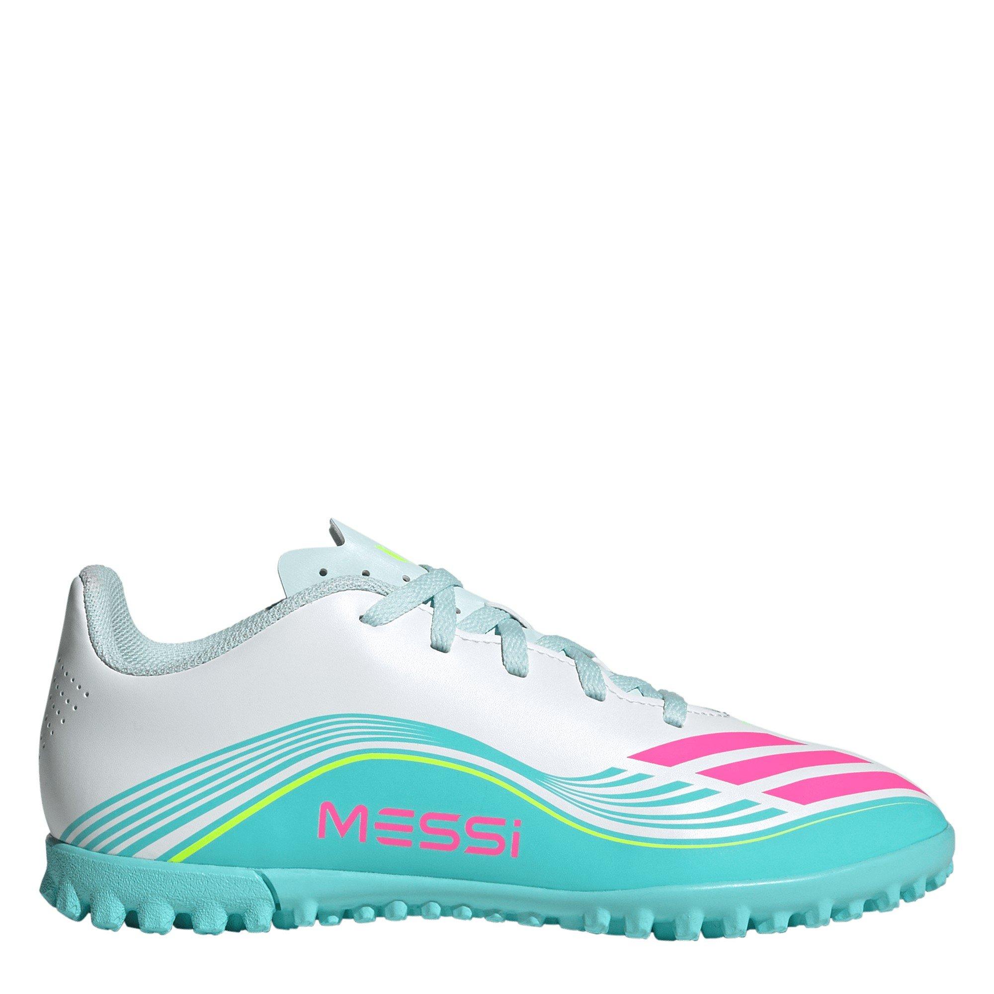 Adidas Boys F50 Club Childrens Astro Turf Football Boots - Wht/Pink/Blue - C13 (31.5)