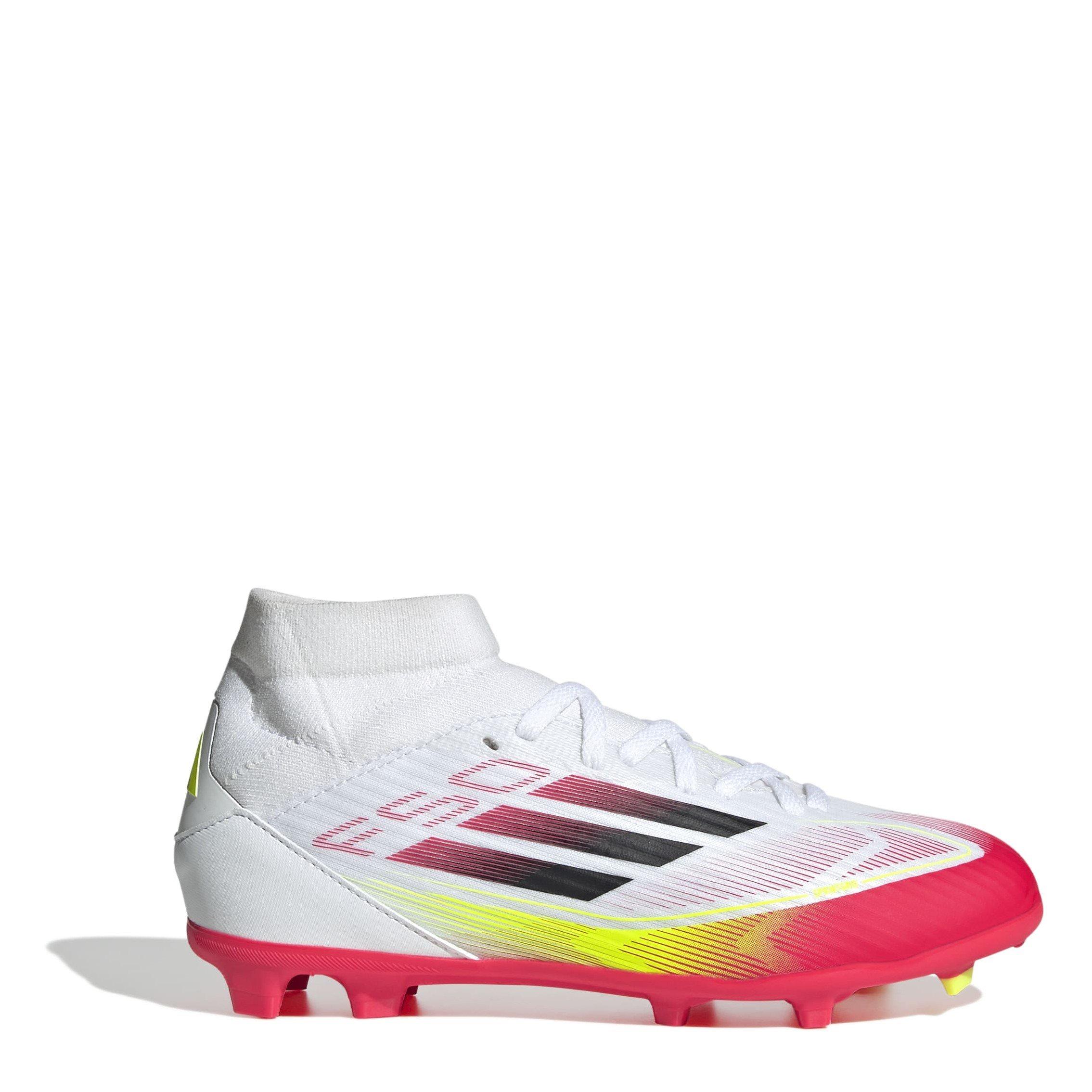 Adidas Boys F50 League Mid Childrens Firm Ground Football Boots - White/Red - C10 (28)