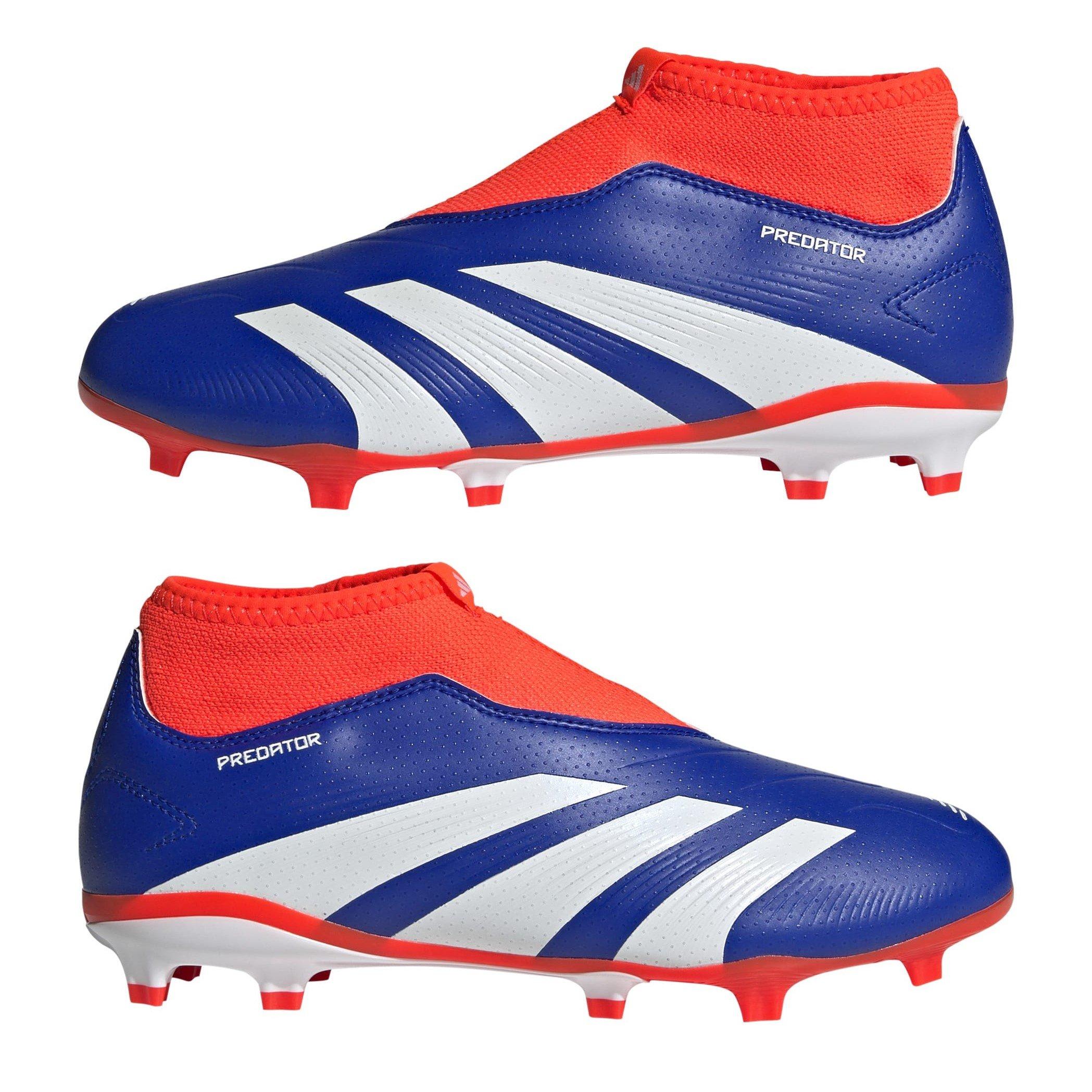 Blå/Hvid/Rød - adidas - Predator 24 League Laceless Childrens Firm Ground Football Boots - 9