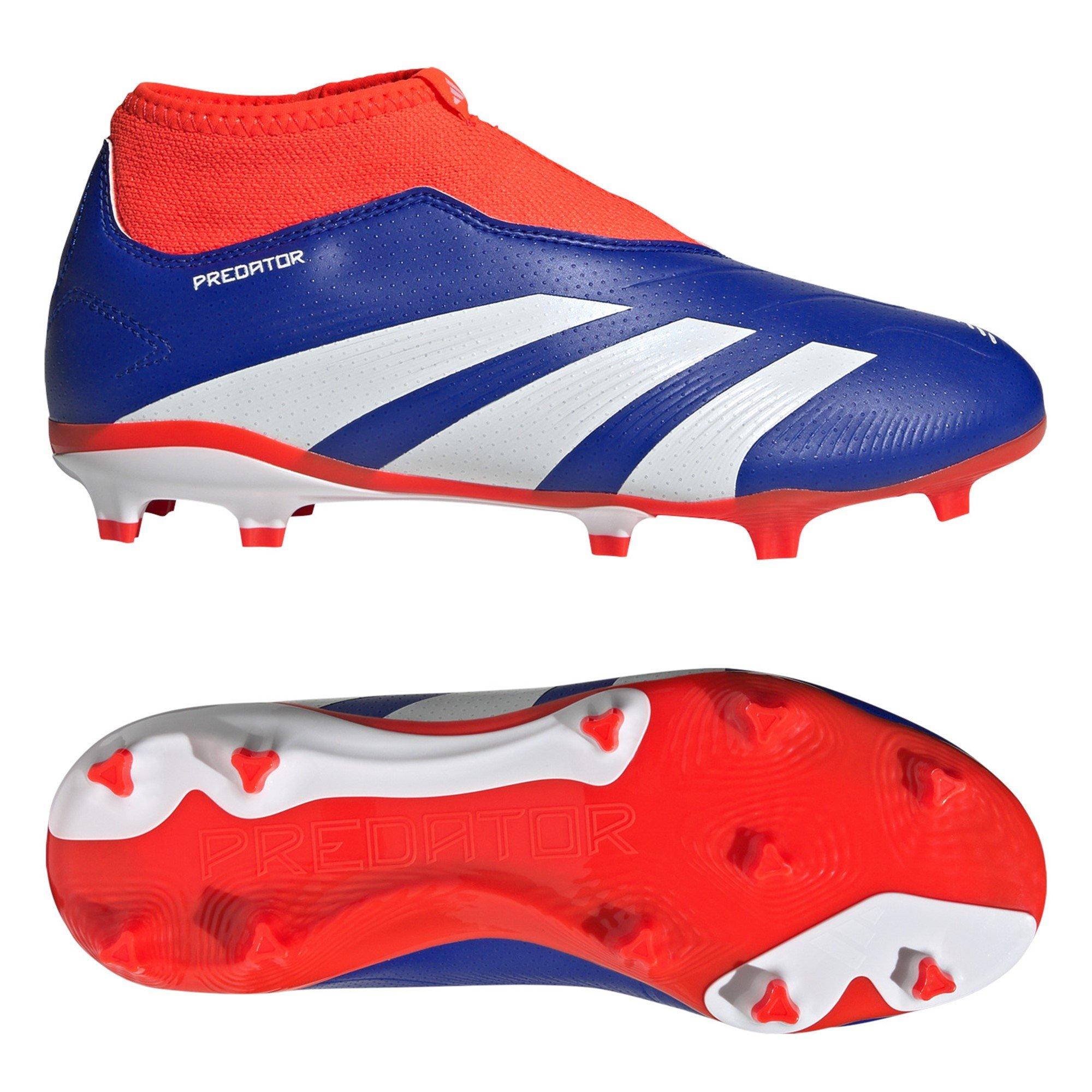 Blå/Hvid/Rød - adidas - Predator 24 League Laceless Childrens Firm Ground Football Boots - 10
