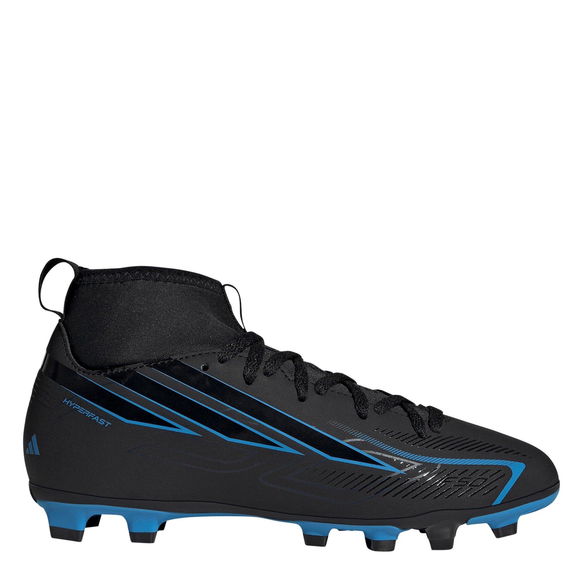 Adidas Boys Kids' F50 Hyperfast Club Mid Firm Ground Football Boots - Black/Blue - 1 (33)