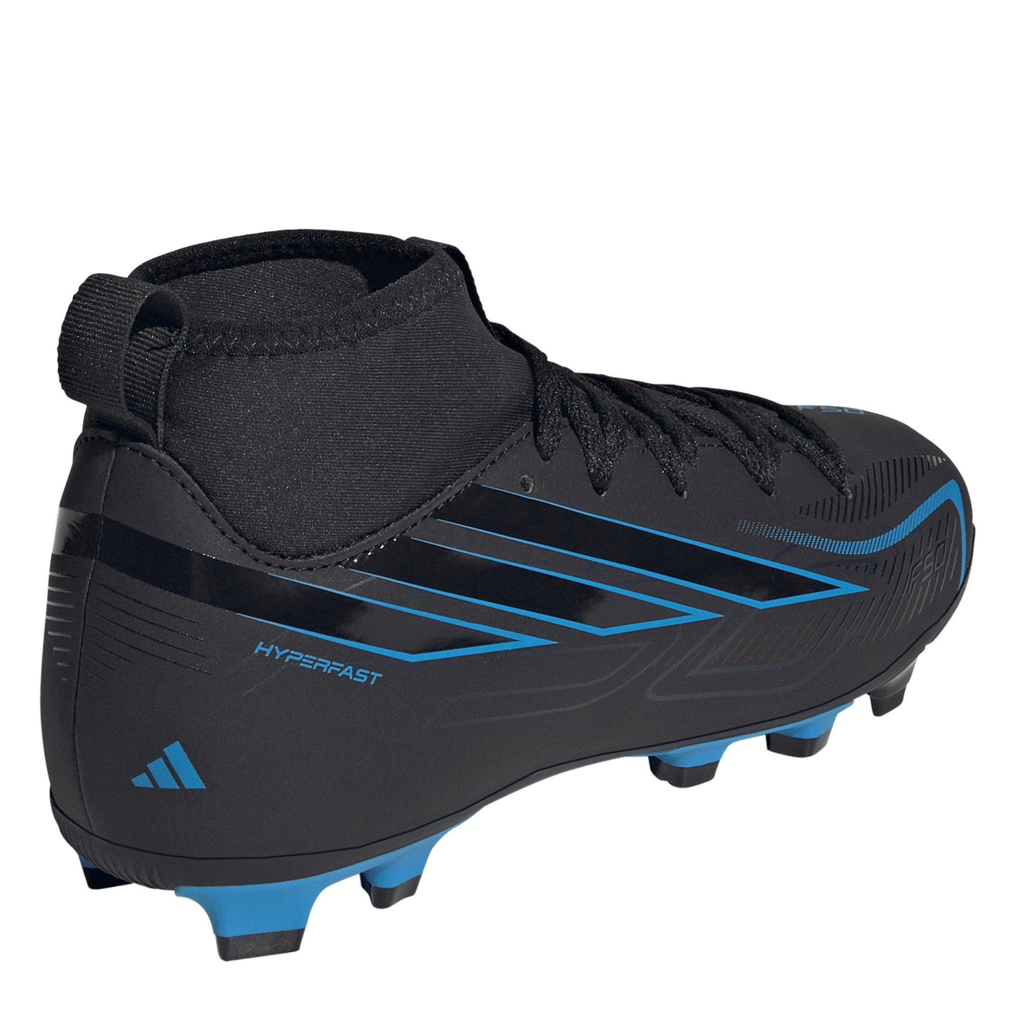 Schwarz/Blau - adidas - Kids' F50 Hyperfast Club Mid Firm Ground Football Boots - 4