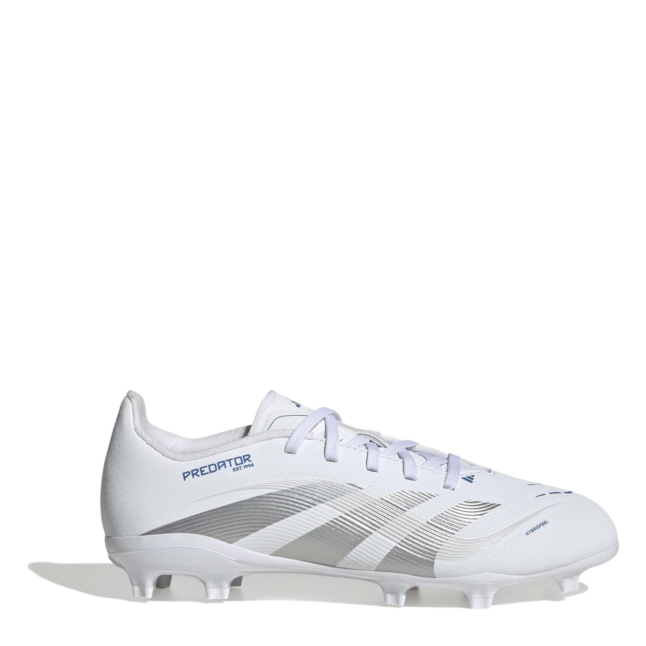 Adidas Boys Predator League Childrens Firm Ground Football Boots - White/Silver - C12 (30.5)