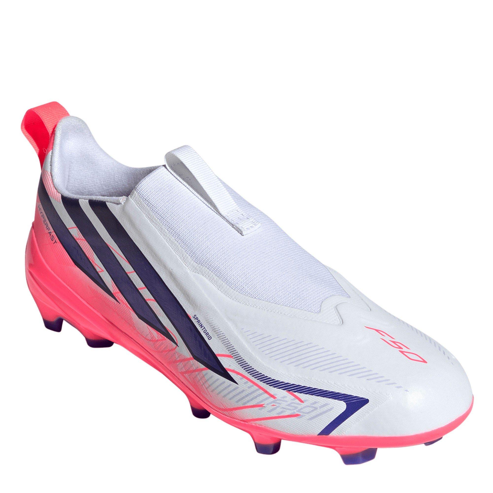 Wit/Koraal - adidas - F50 Hyperfast League Laceless Firm Ground Football Boots Kids - 3
