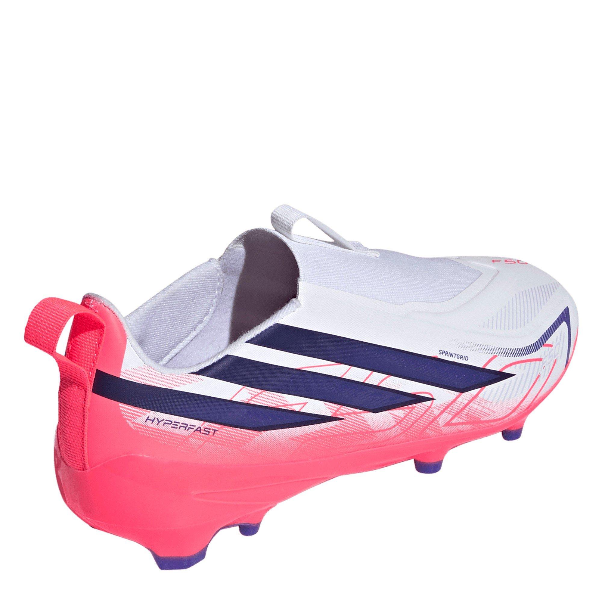 Wit/Koraal - adidas - F50 Hyperfast League Laceless Firm Ground Football Boots Kids - 4