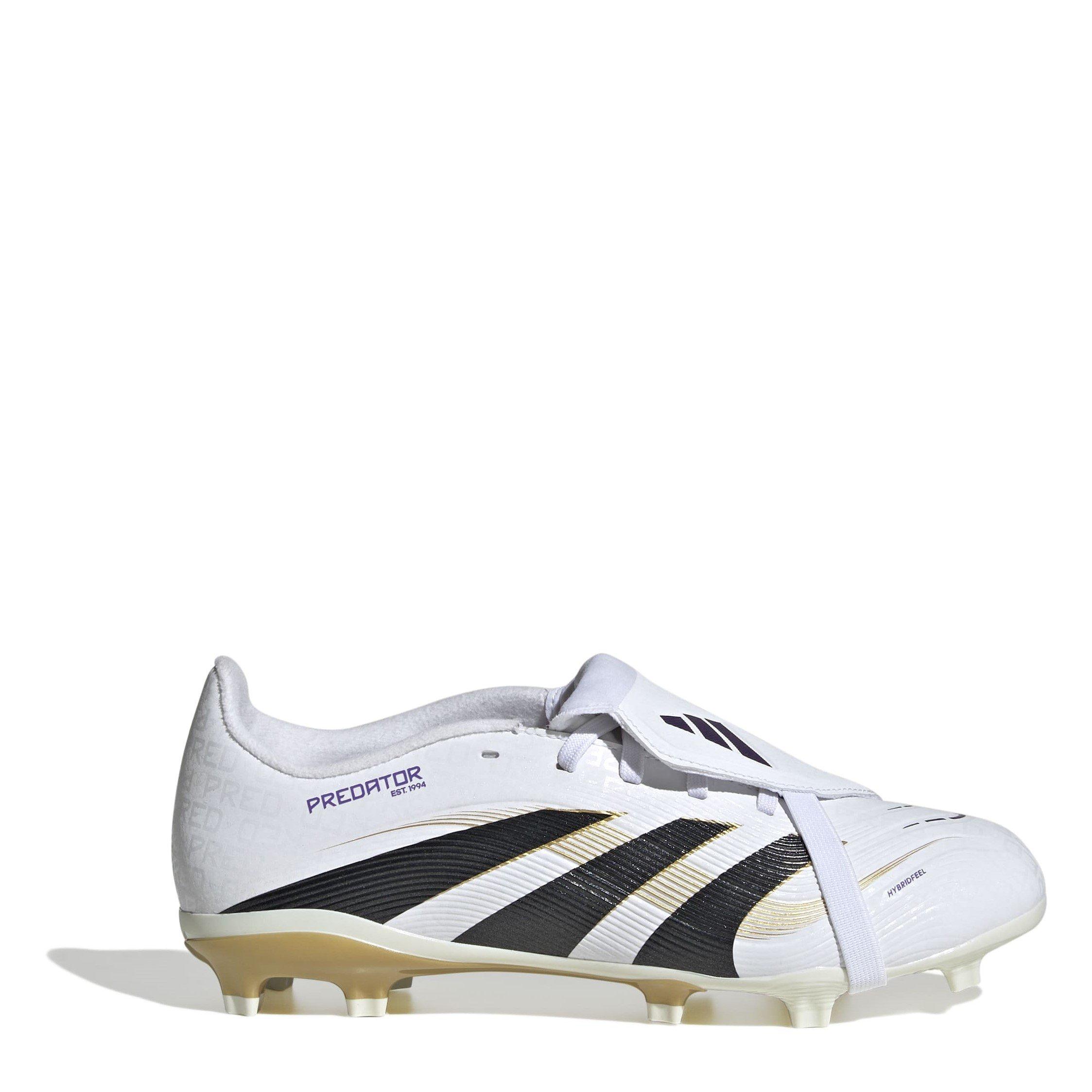 Adidas Boys Predator League Fold-Over Tongue Childrens Firm Ground Football Boots - White/Blk/Gold - C11 (29)