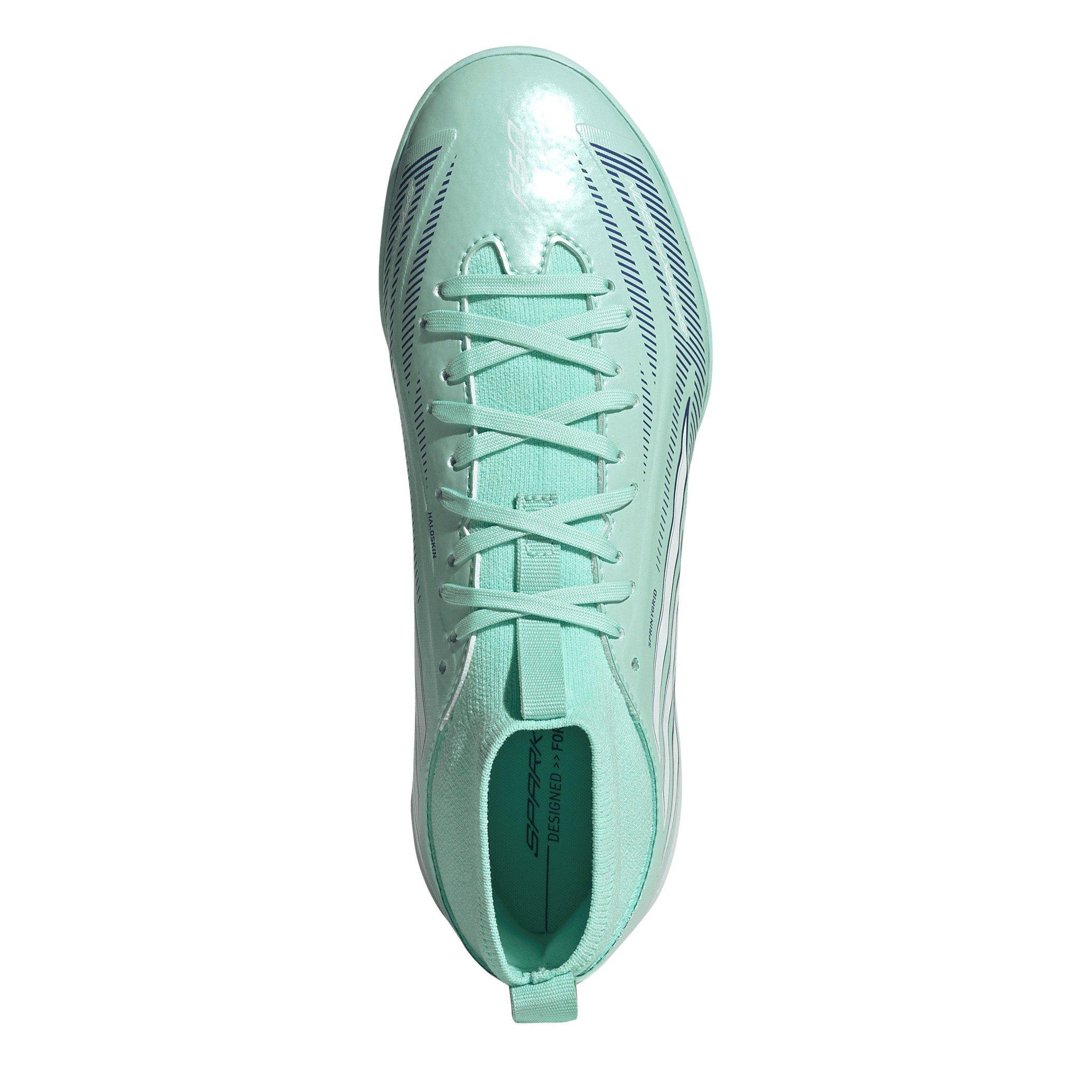 Mint/Black - adidas - Kids' F50 Sparkfusion League Mid-Cut Astro-Turf Football Boots - 5
