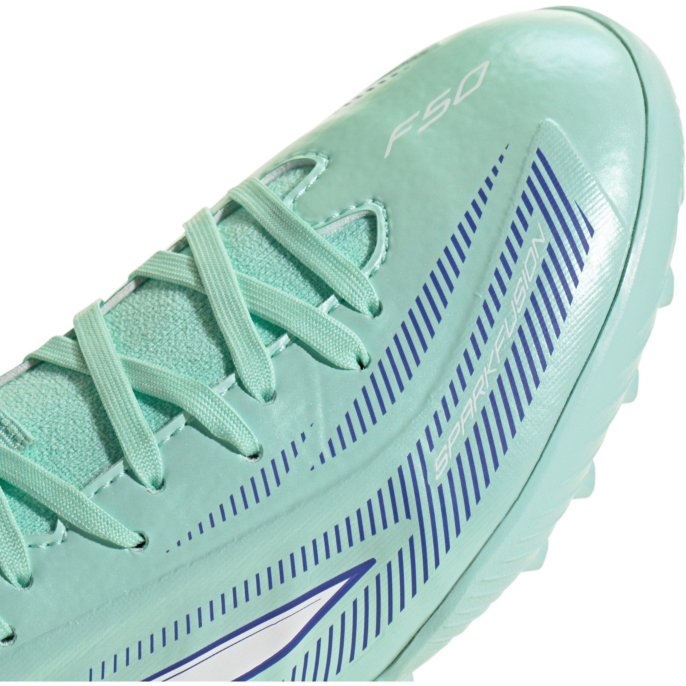 Mint/Black - adidas - Kids' F50 Sparkfusion League Mid-Cut Astro-Turf Football Boots - 7