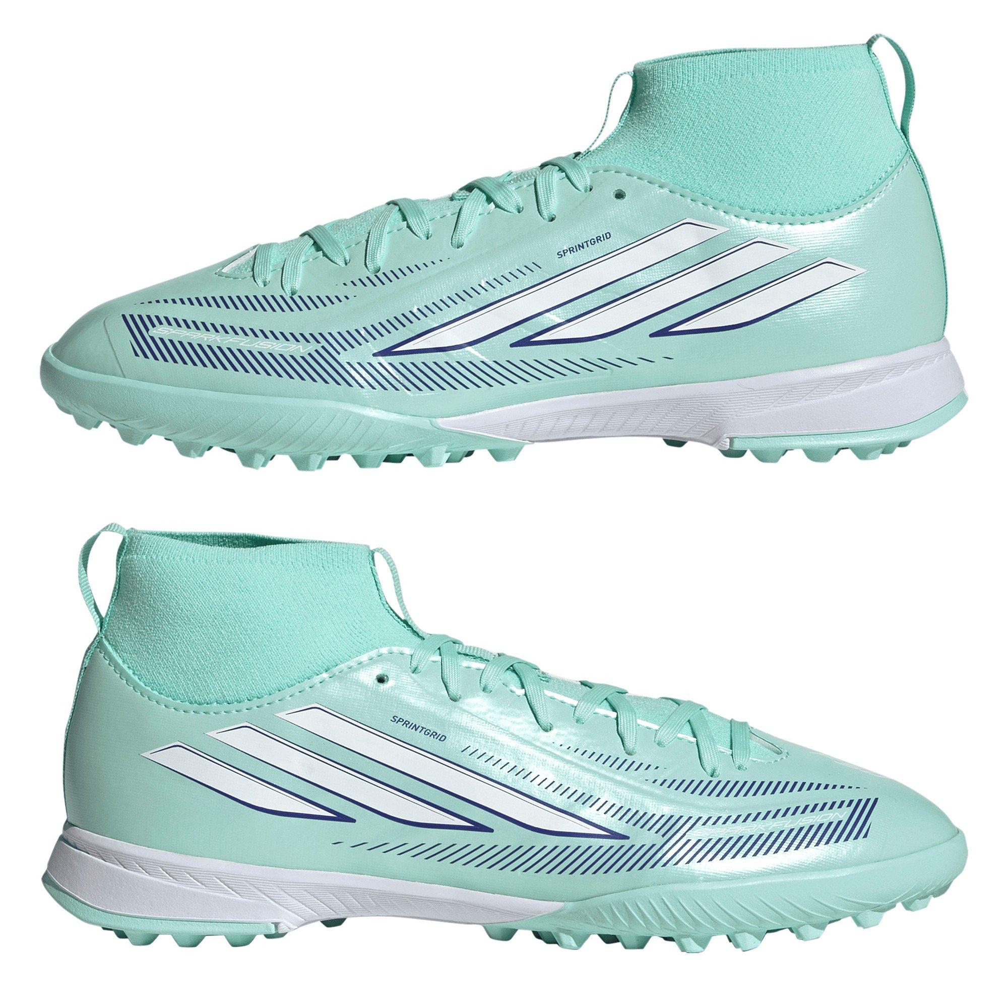 Mint/Black - adidas - Kids' F50 Sparkfusion League Mid-Cut Astro-Turf Football Boots - 9