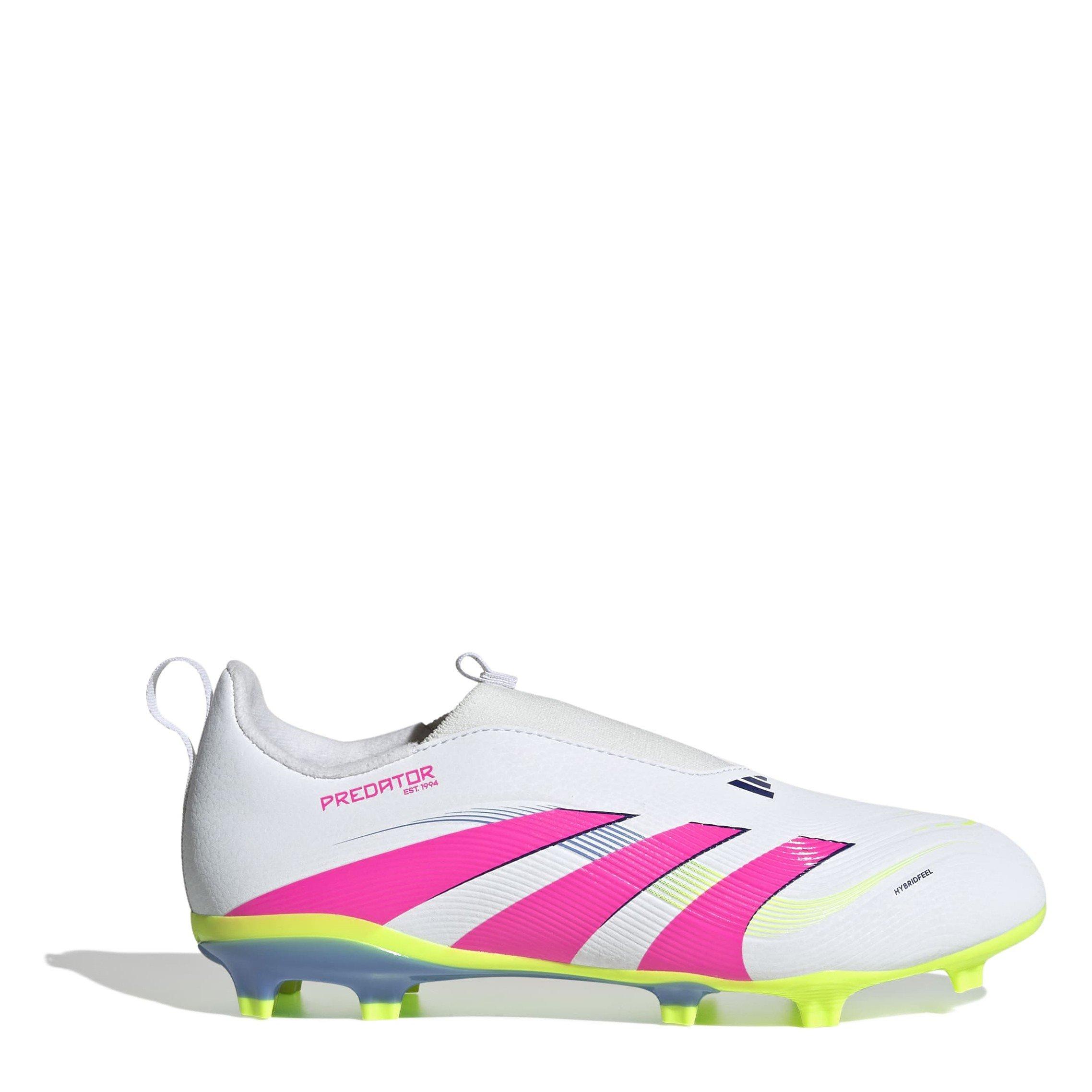 Adidas Boys Predator 3 Childrens Laceless Firm Ground Football Boots - White/Pink - C11 (29)