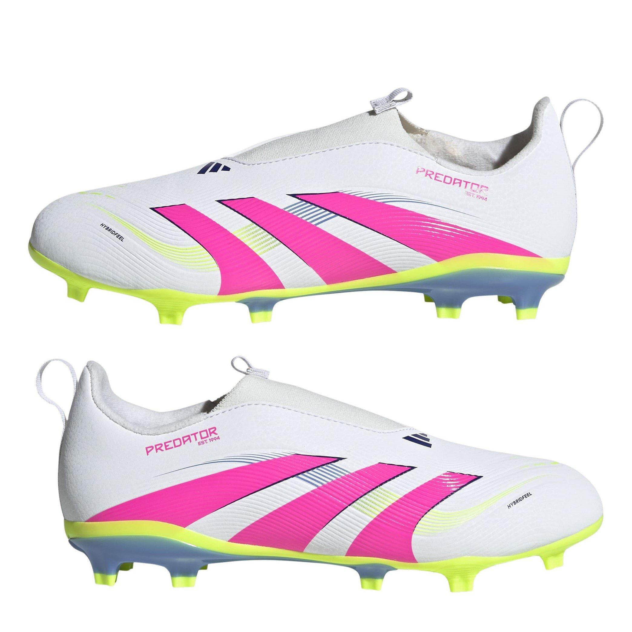 Branco/Rosa - adidas - Predator 3 Childrens Laceless Firm Ground Football Boots - 9