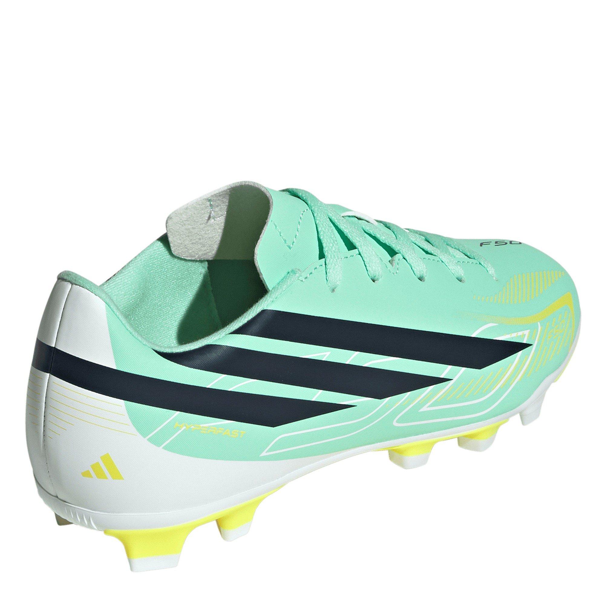 Mint/Navy/Lemon - adidas - F50 Hyperfast Club Firm Ground Junior Boots - 4