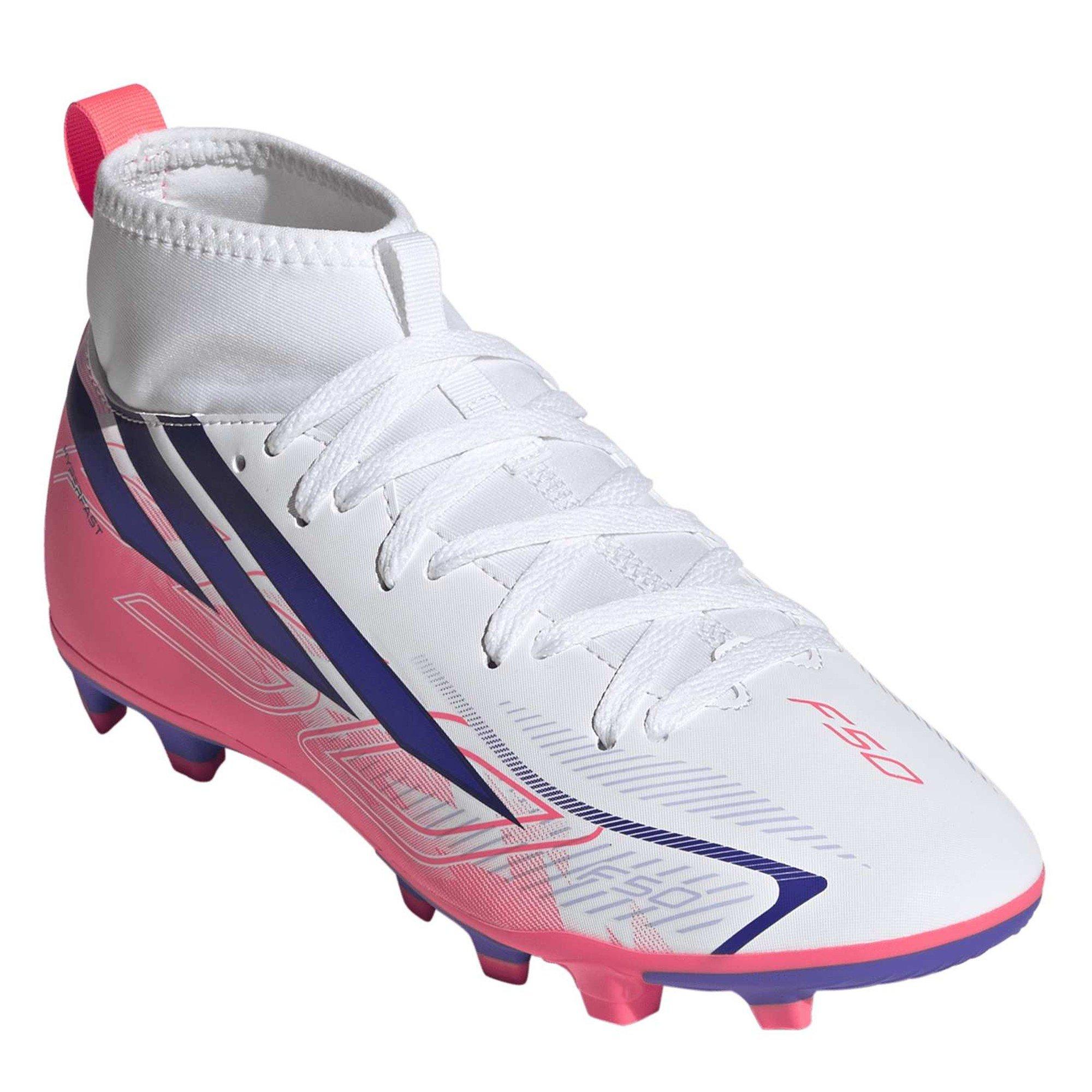 Wit/Koraal - adidas - F50 HYPERFAST Club Mid Firm Ground Football Boots Juniors - 3