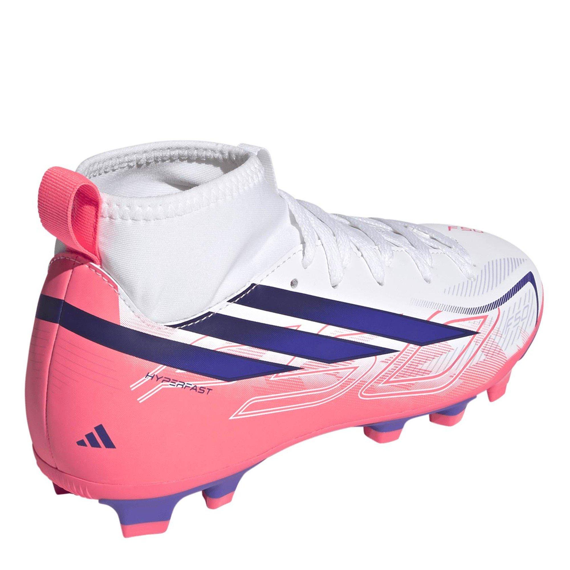 Wit/Koraal - adidas - F50 HYPERFAST Club Mid Firm Ground Football Boots Juniors - 4