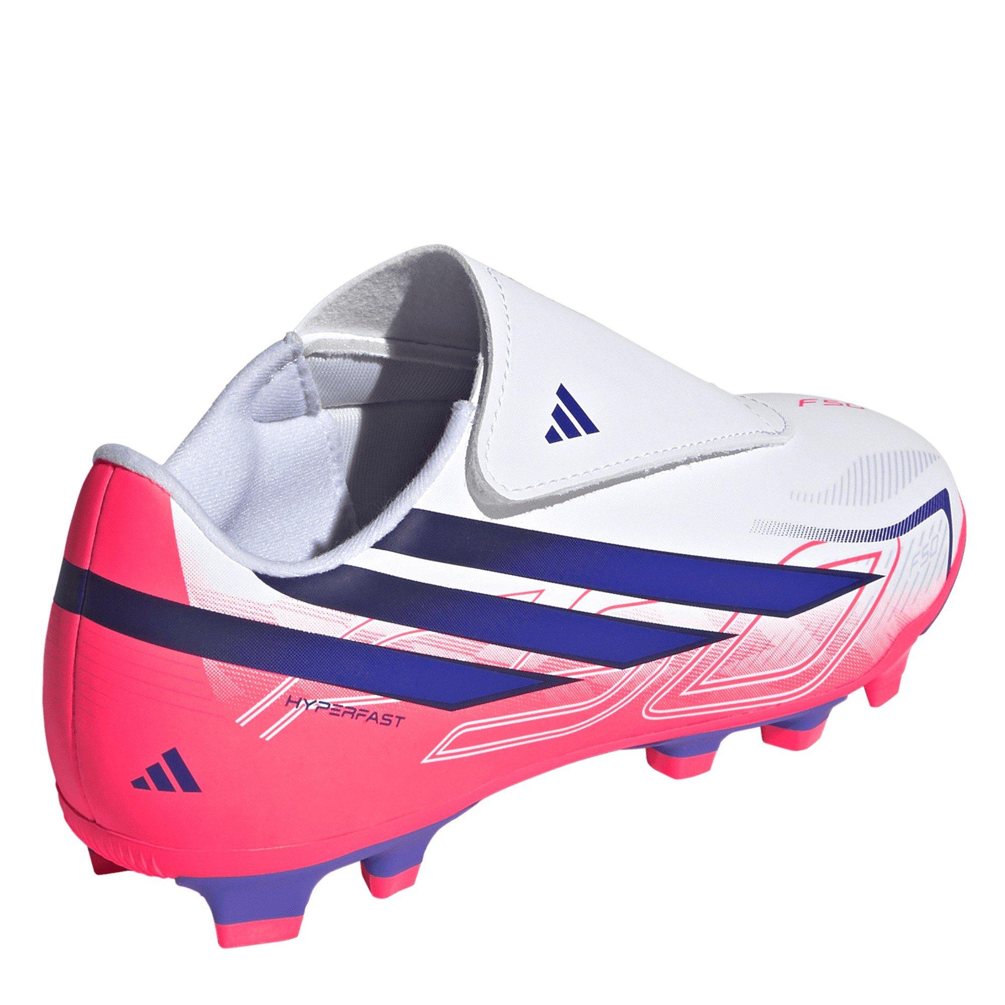 Wit/Koraal - adidas - F50 Hyperfast Club Velcro Firm Ground Football Boots Juniors - 4