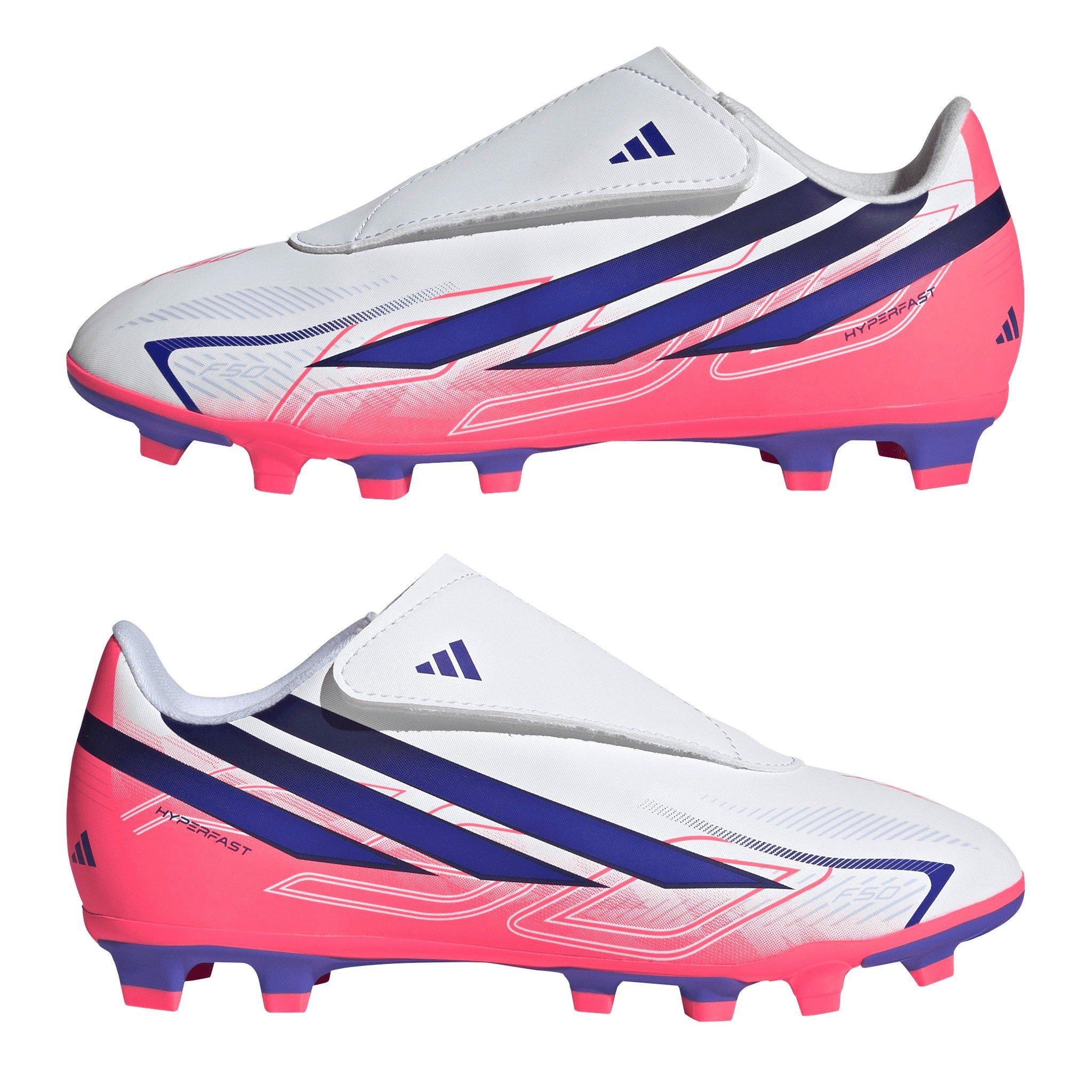 Wit/Koraal - adidas - F50 Hyperfast Club Velcro Firm Ground Football Boots Juniors - 9