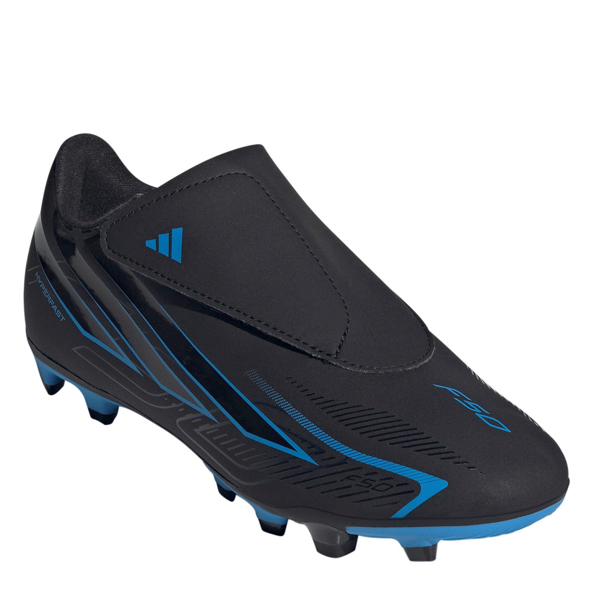 Black/Blue - adidas - F50 Hyperfast Club Velcro Firm Ground Football Boots Juniors - 3