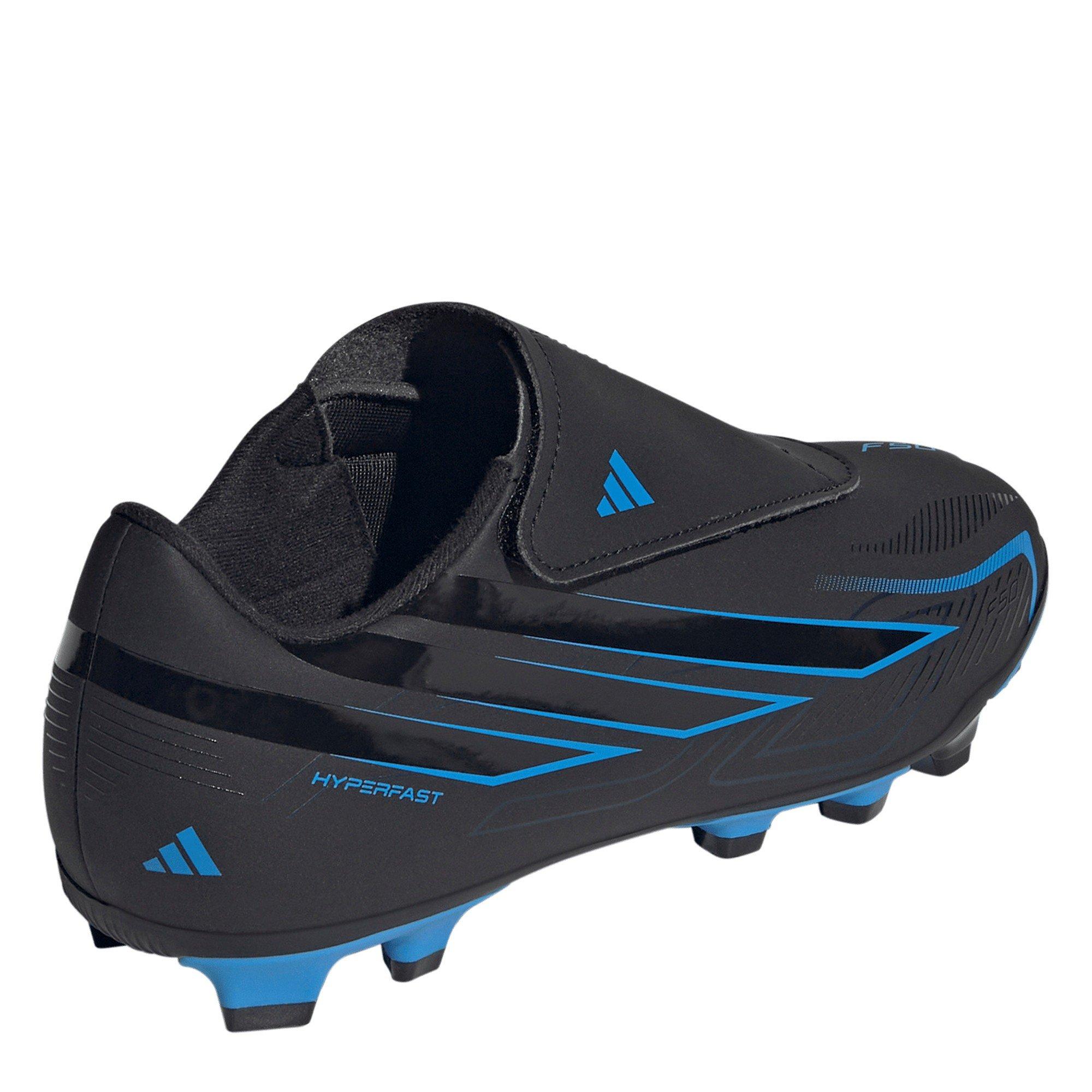 Black/Blue - adidas - F50 Hyperfast Club Velcro Firm Ground Football Boots Juniors - 4