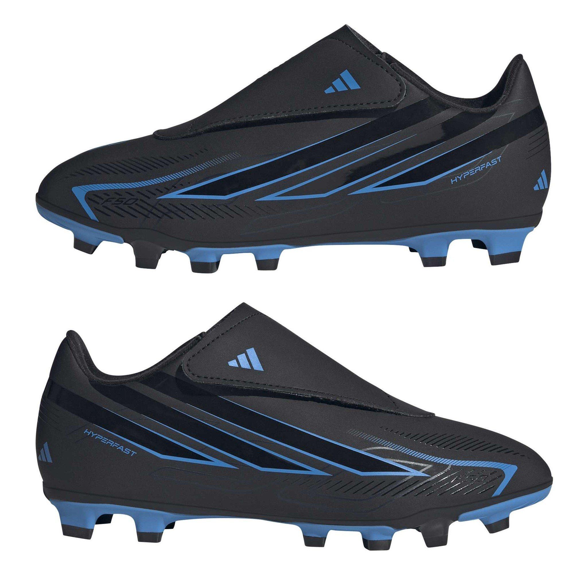 Black/Blue - adidas - F50 Hyperfast Club Velcro Firm Ground Football Boots Juniors - 10