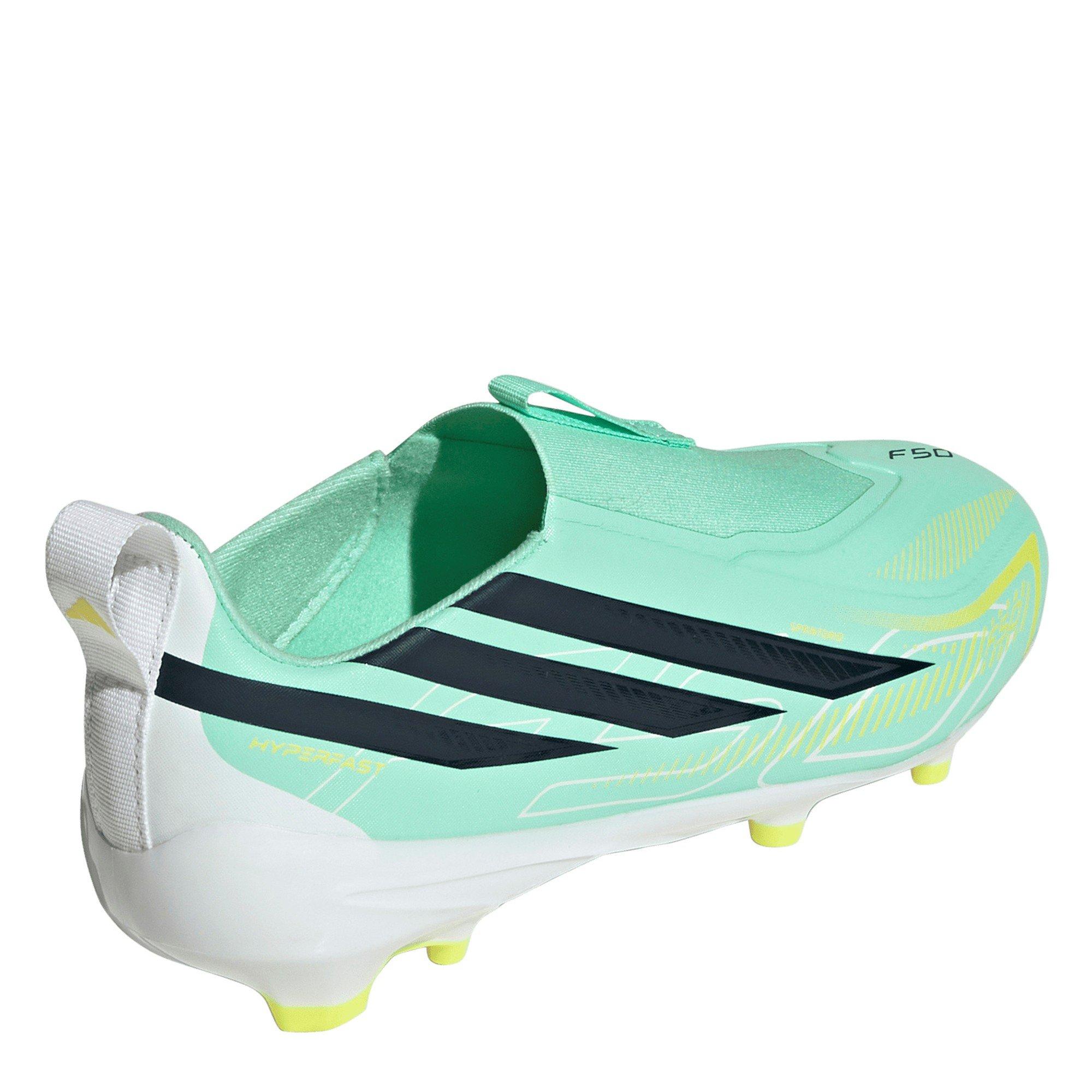 Mint/Black - adidas - Kids' F50 Hyperfast League Laceless Firm-Ground Football Boots - 4