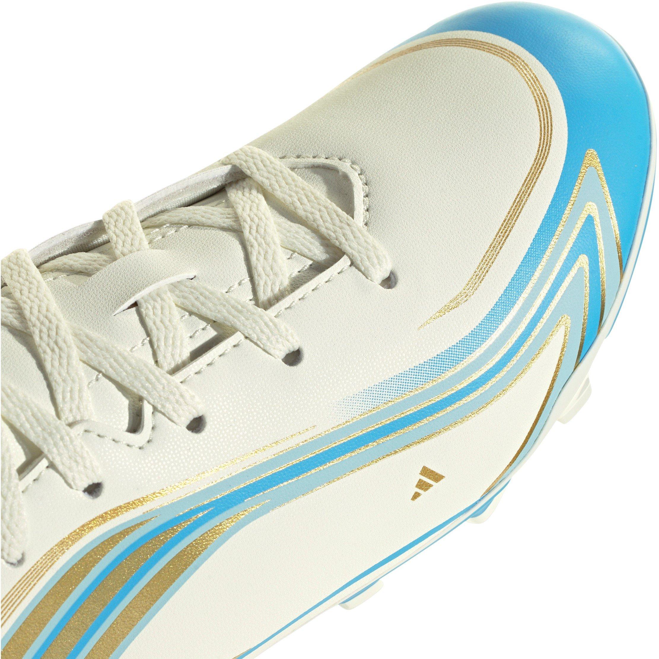 Crema/Azul/Oro - adidas - Adidas F50 Junior Club Firm Ground Football Boots - 8