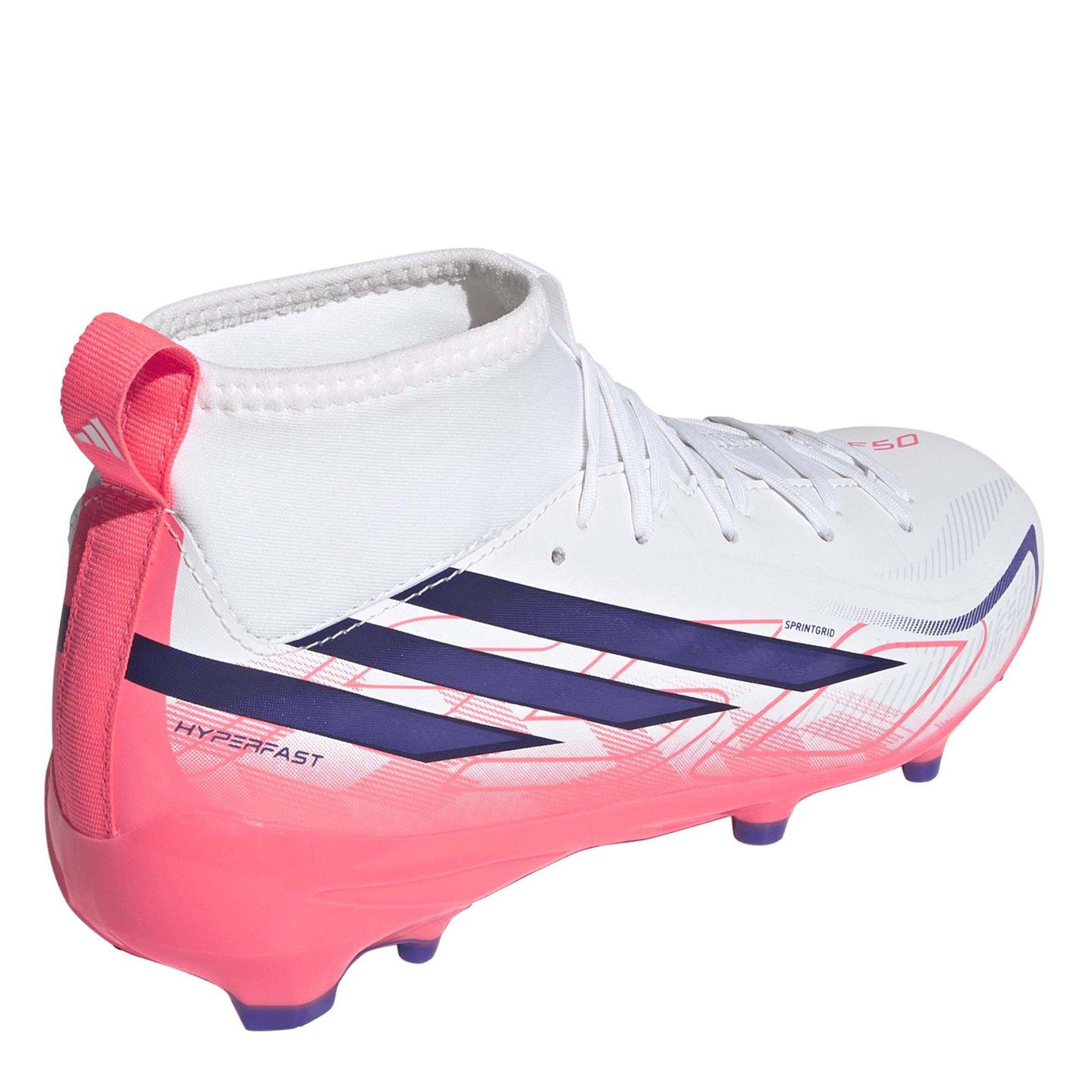 Wit/Koraal - adidas - F50 Hyperfast League Mid Firm Ground Football Boots Juniors - 4