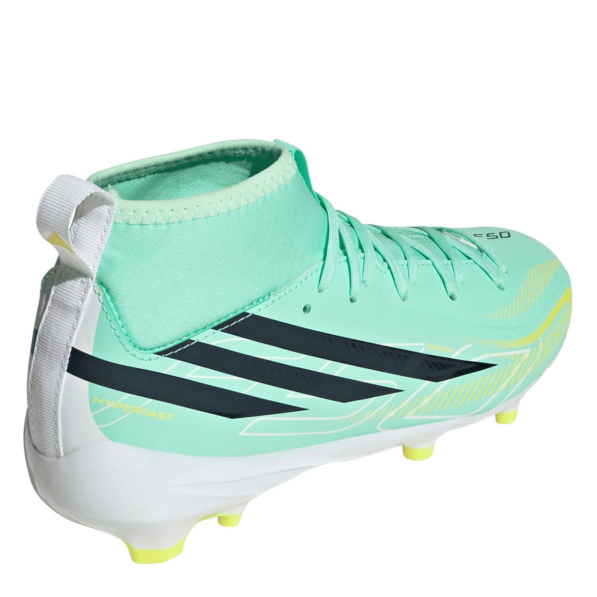 Mint/Black - adidas - Kids' F50 Hyperfast League Mid Firm-Ground Football Boots - 4