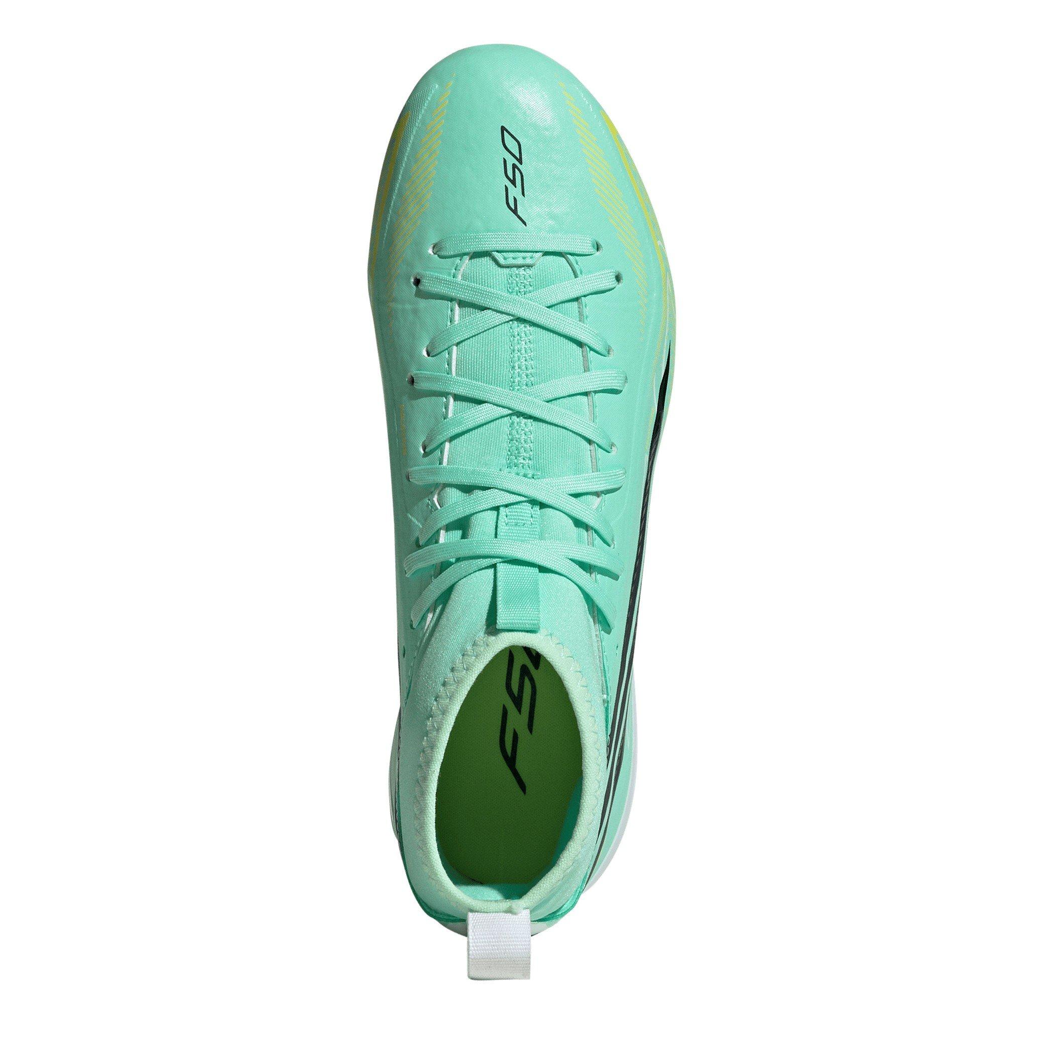 Mint/Black - adidas - Kids' F50 Hyperfast League Mid Firm-Ground Football Boots - 5