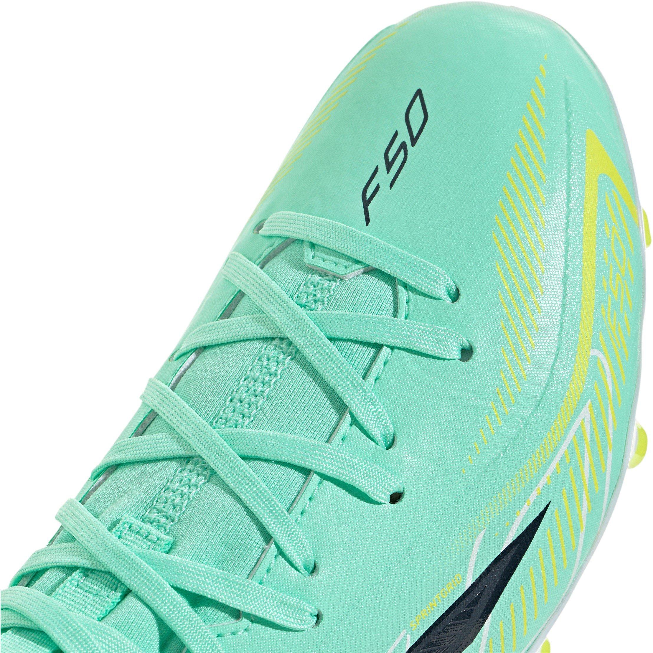 Mint/Black - adidas - Kids' F50 Hyperfast League Mid Firm-Ground Football Boots - 8