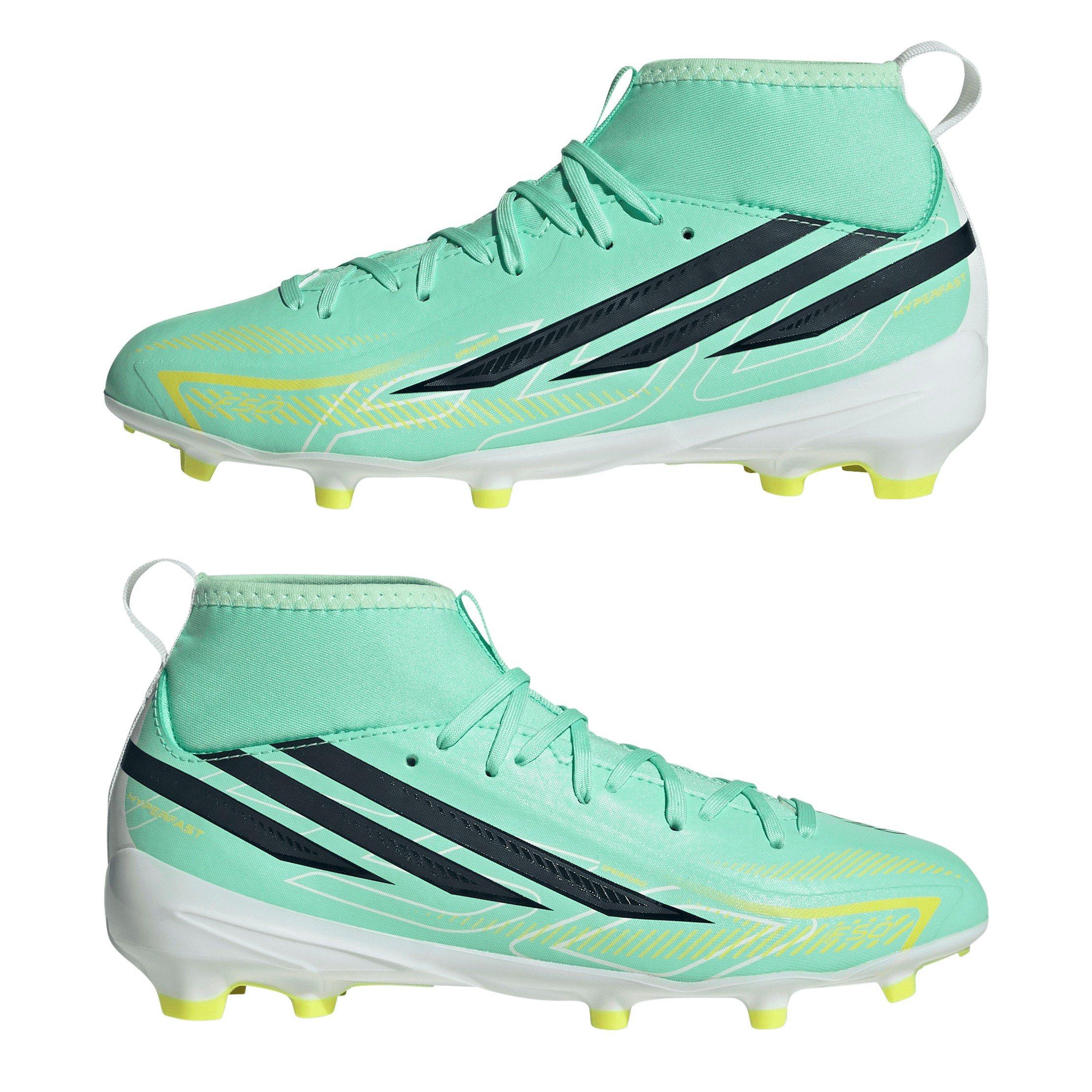 Mint/Black - adidas - Kids' F50 Hyperfast League Mid Firm-Ground Football Boots - 9