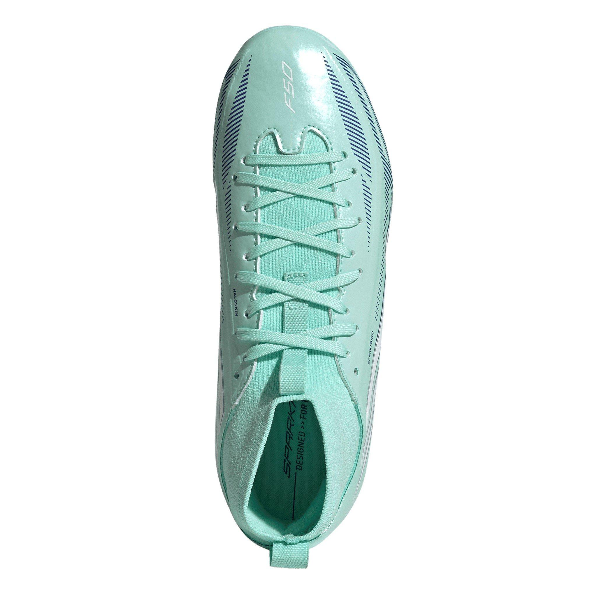 Mint/Black - adidas - Kids' F50 Sparkfusion League Mid-Cut Firm-Ground Football Boots - 5