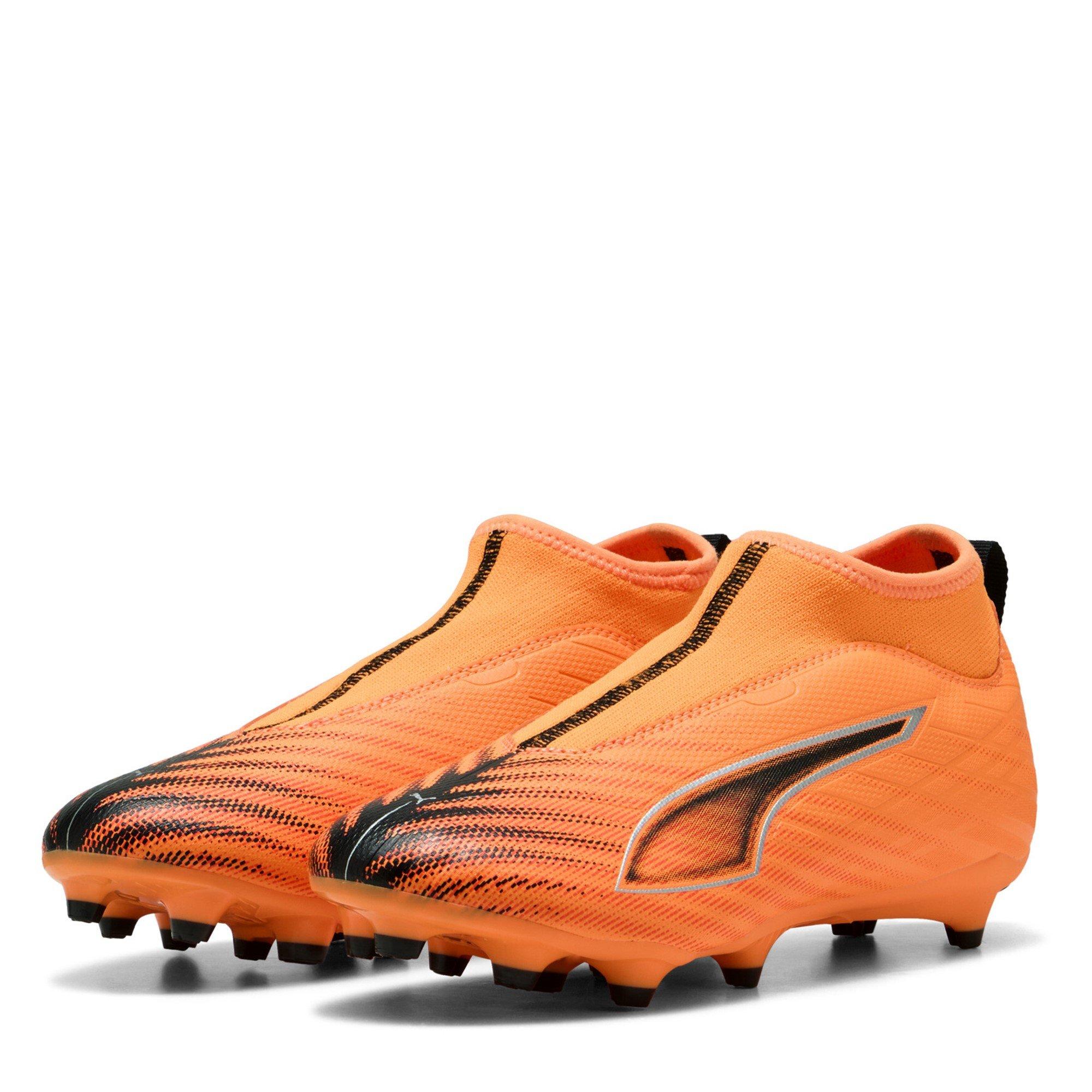 Puma Boys Ultra 5 Match Laceless Junior Firm Ground Football Boots - Orange/Black - 5 (38)